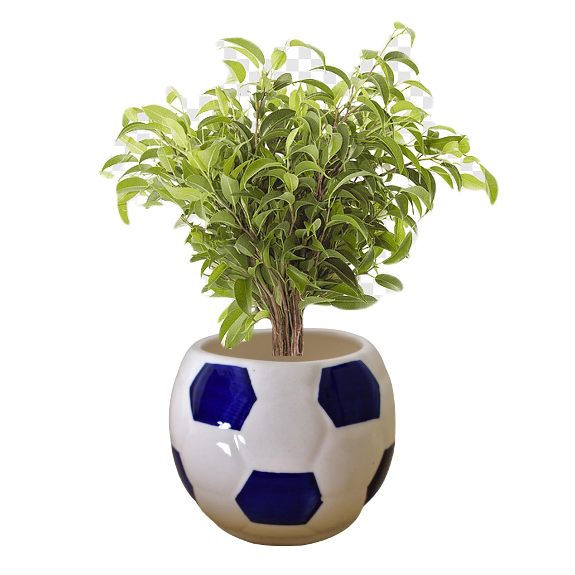 Kunhar Ceramic Football Planter, Football Shape Flower Pot, Without Plant, White Blue