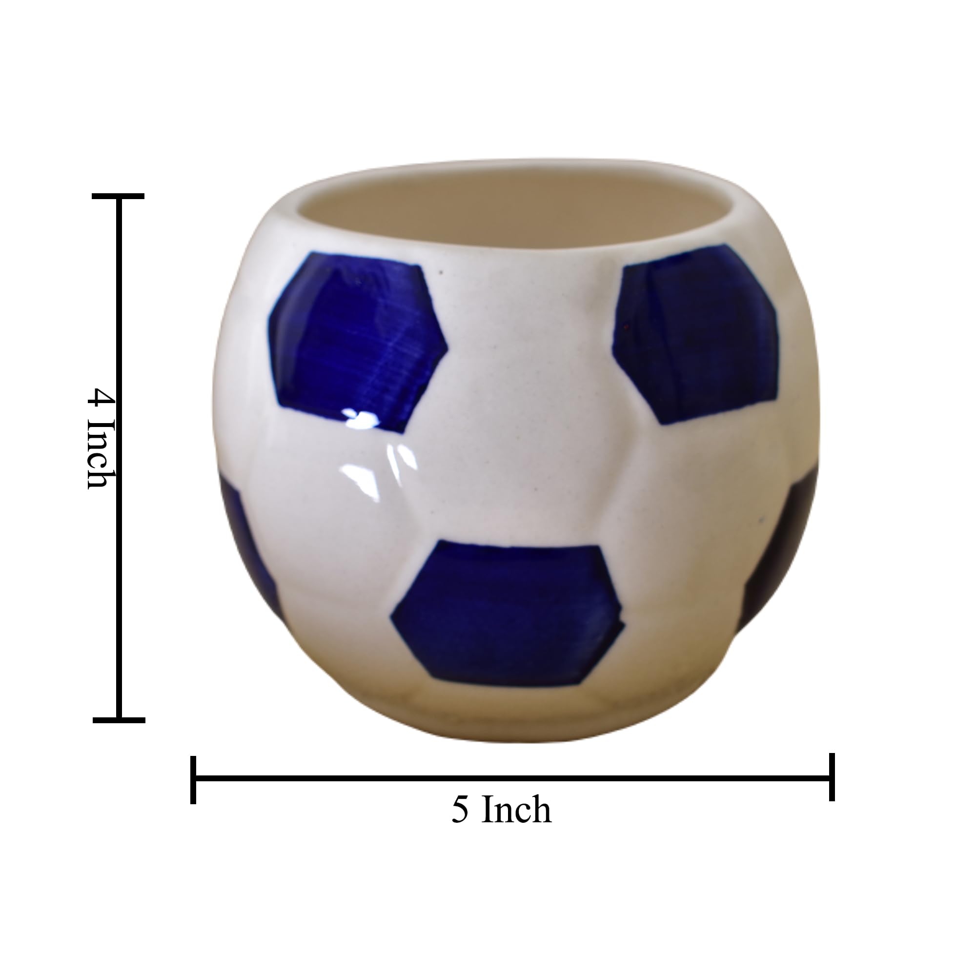 Kunhar Ceramic Football Planter, Football Shape Flower Pot, Without Plant, White Blue