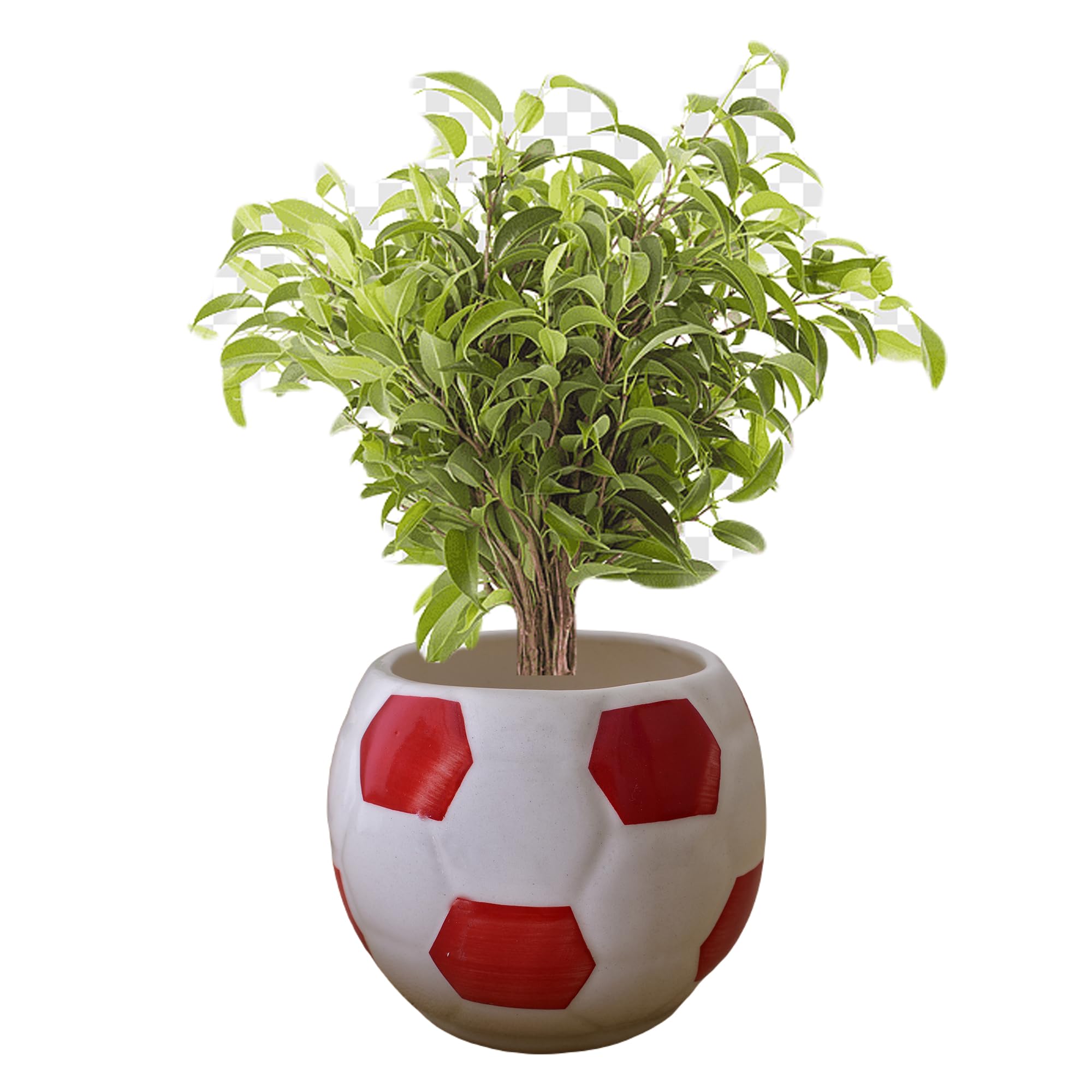 Kunhar Ceramic Football Planter, Football Shape Flower Pot, Without Plant, White Red