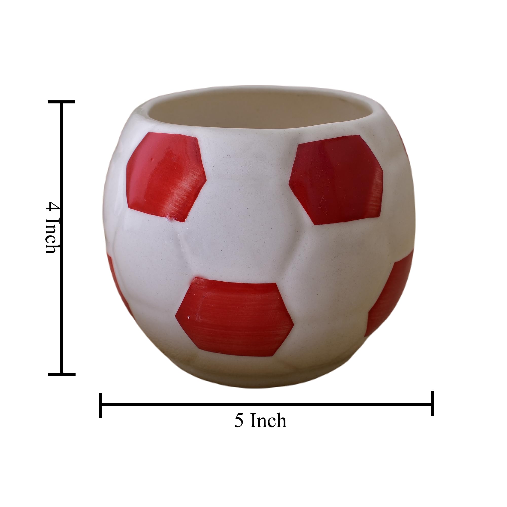 Kunhar Ceramic Football Planter, Football Shape Flower Pot, Without Plant, White Red
