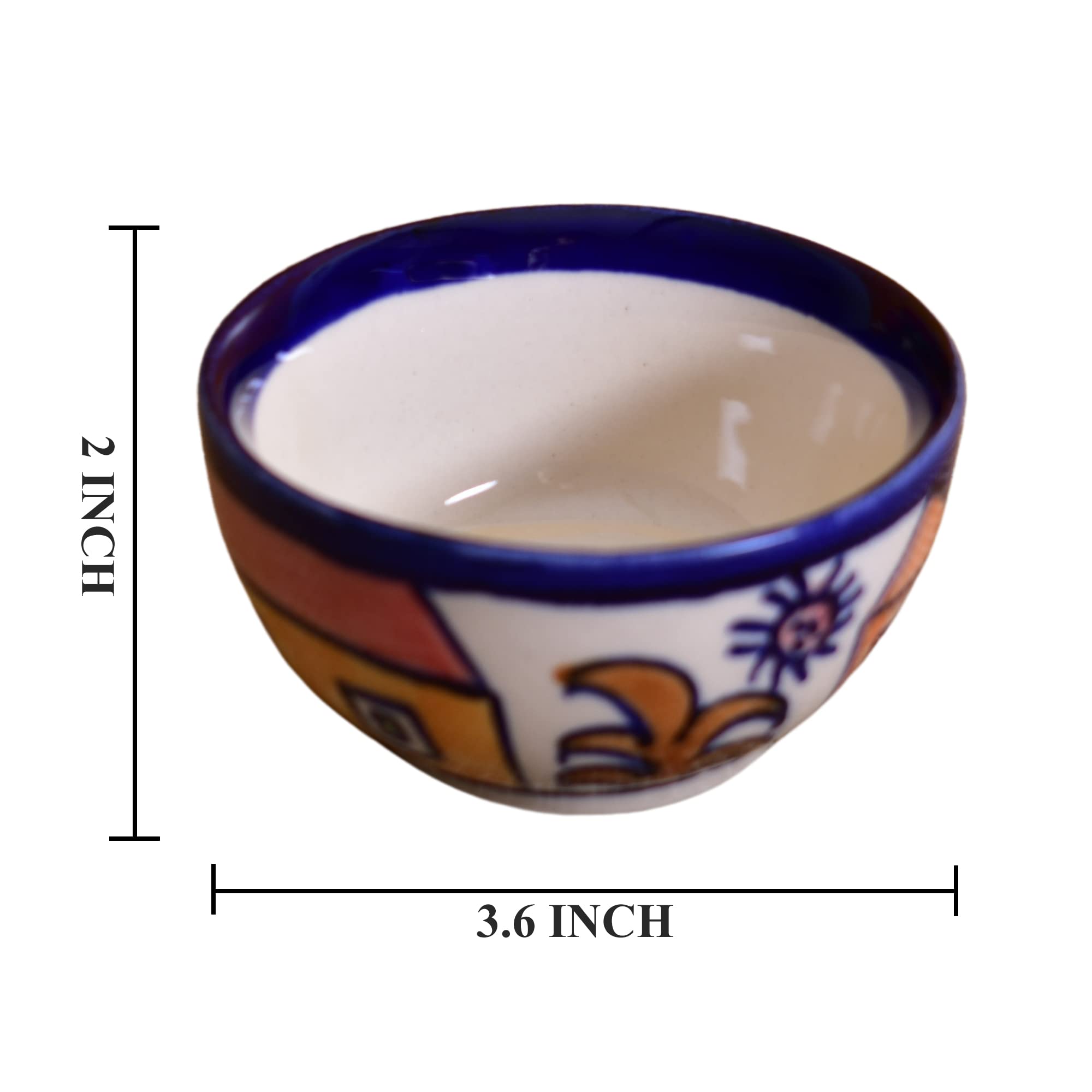 Kunhar Ceramic Dessert Bowls - 150 Ml, 2 Pieces, Hut Painting Multicolor