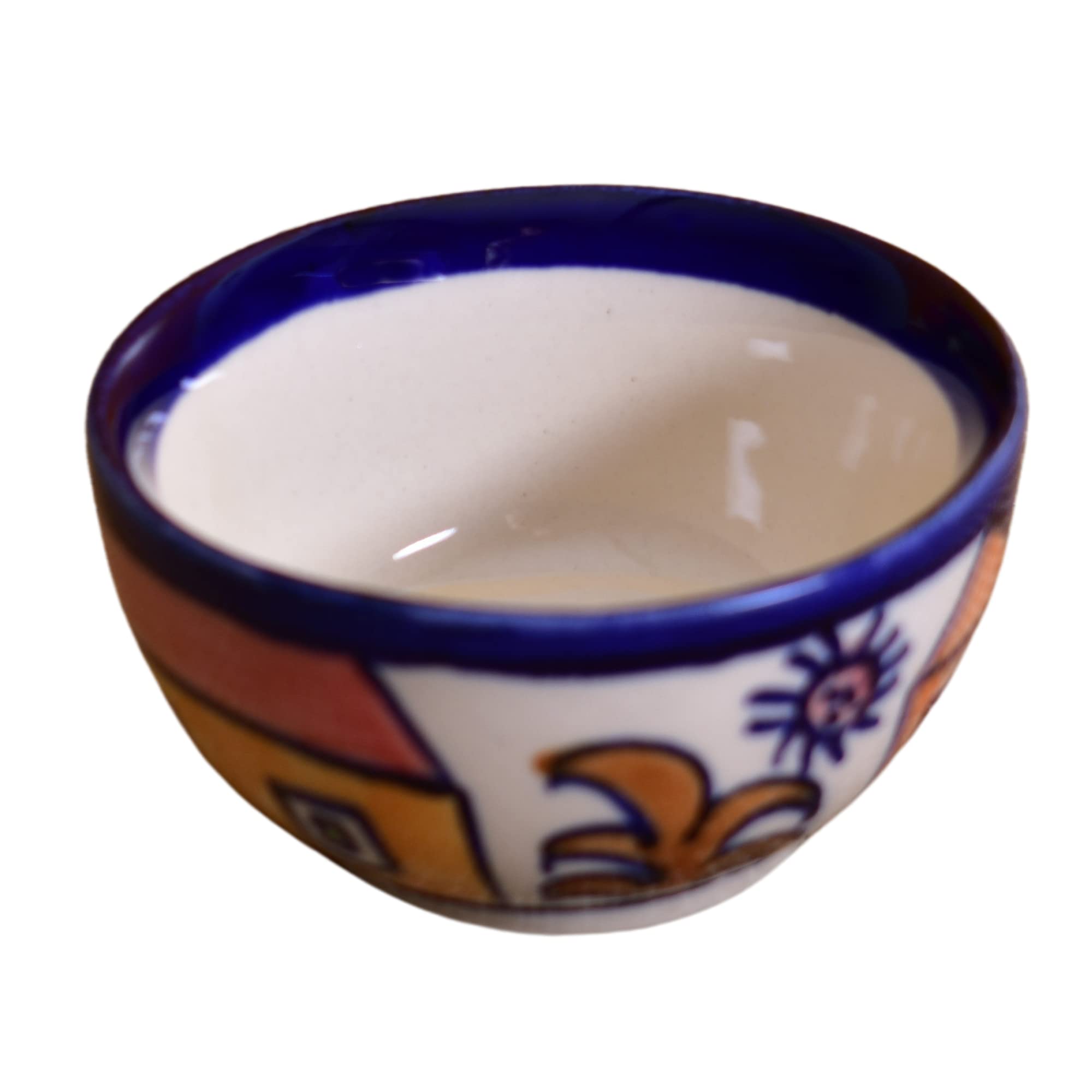Kunhar Ceramic Dessert Bowls - 150 Ml, 6 Pieces, Hut Painting Multicolor
