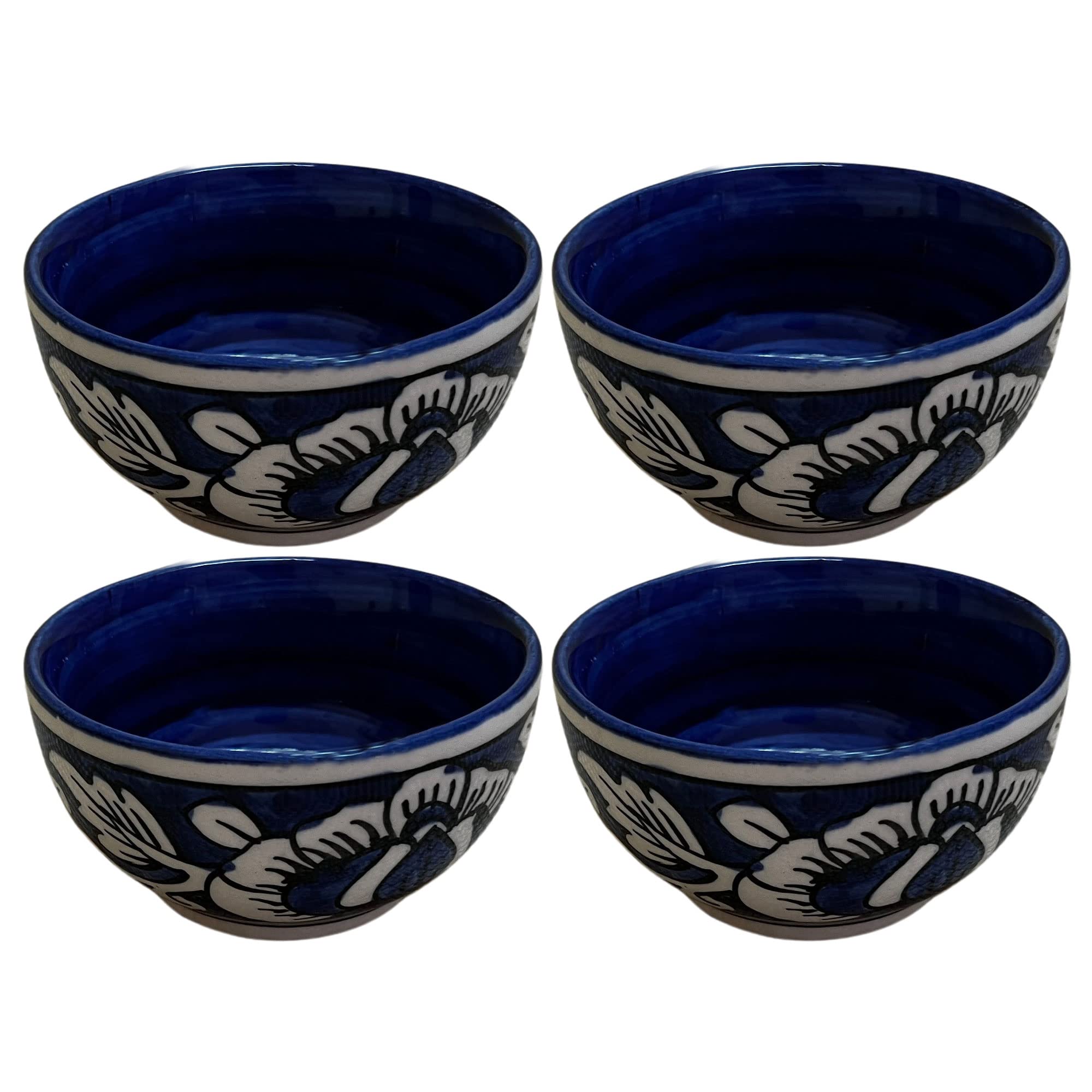 Kunhar Ceramic Blue Mugal Painted Dessert Bowls - 150 Ml, 4 Pieces, Blue Mugal
