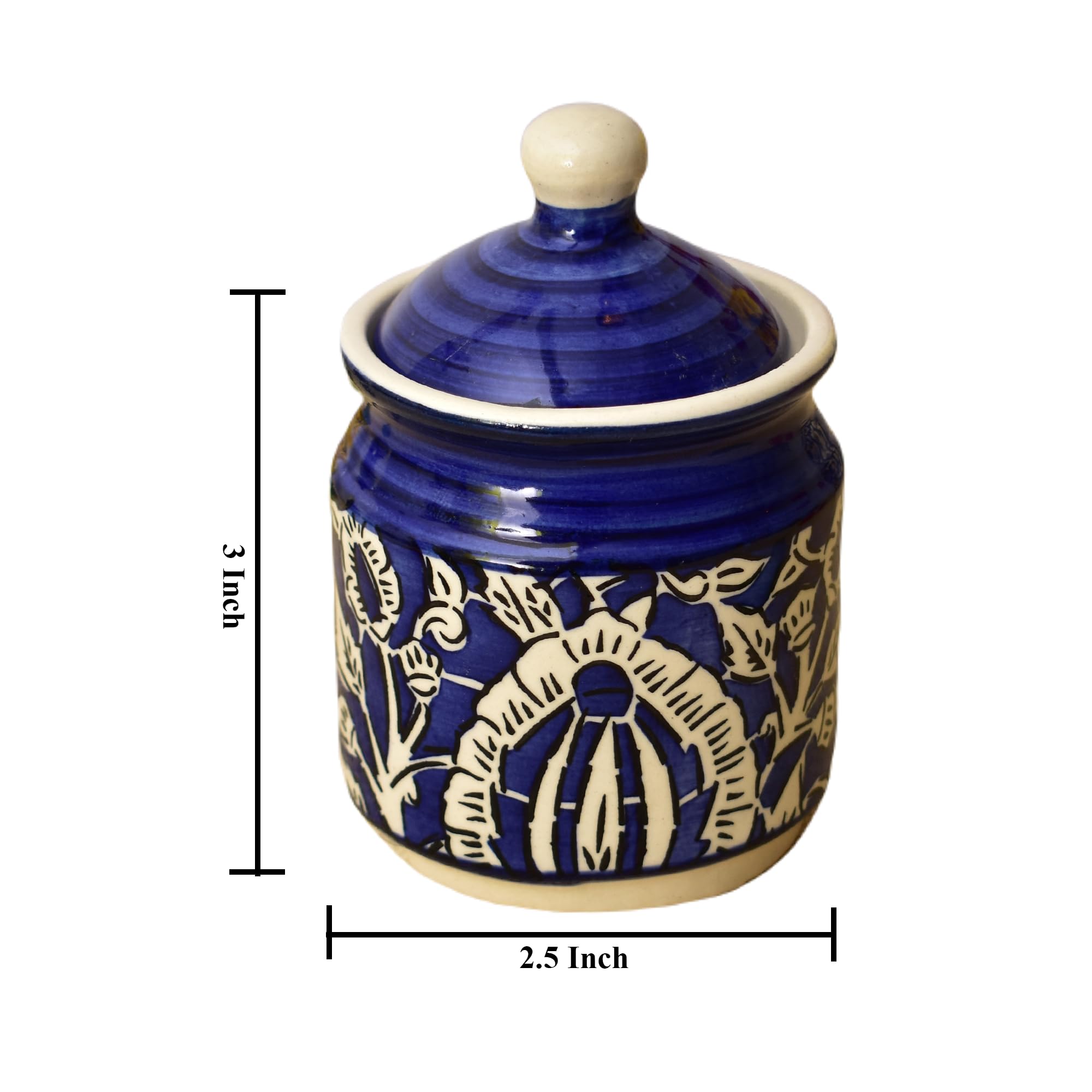 Kunhar Ceramic Multipurpose Jar, Pickle Jars - 200 Ml, 2 Pieces, Blue Mugal Print