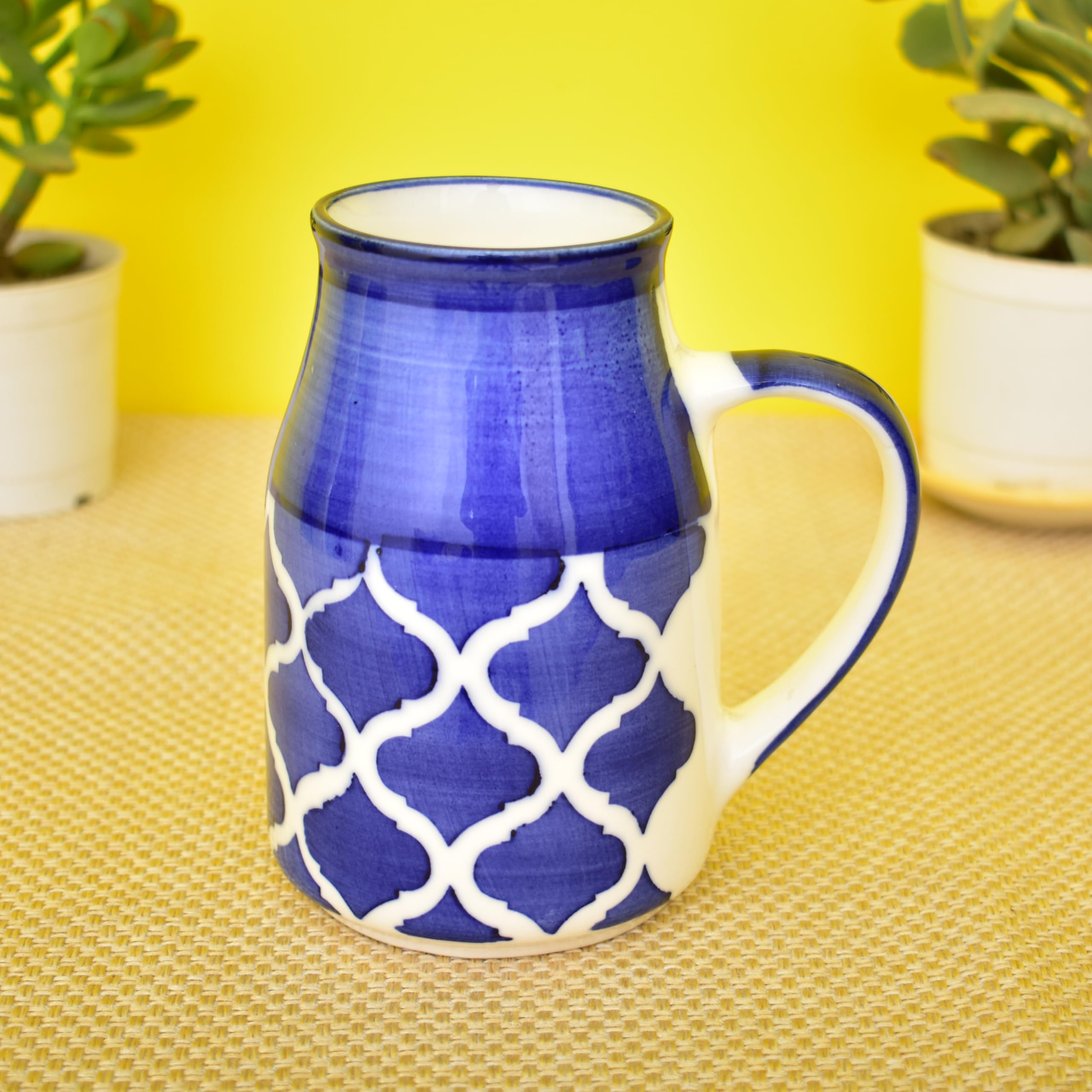 Kunhar Ceramic Coffee Mug, Milk Mug 400 Ml, Blue Chidi Can Sahpe