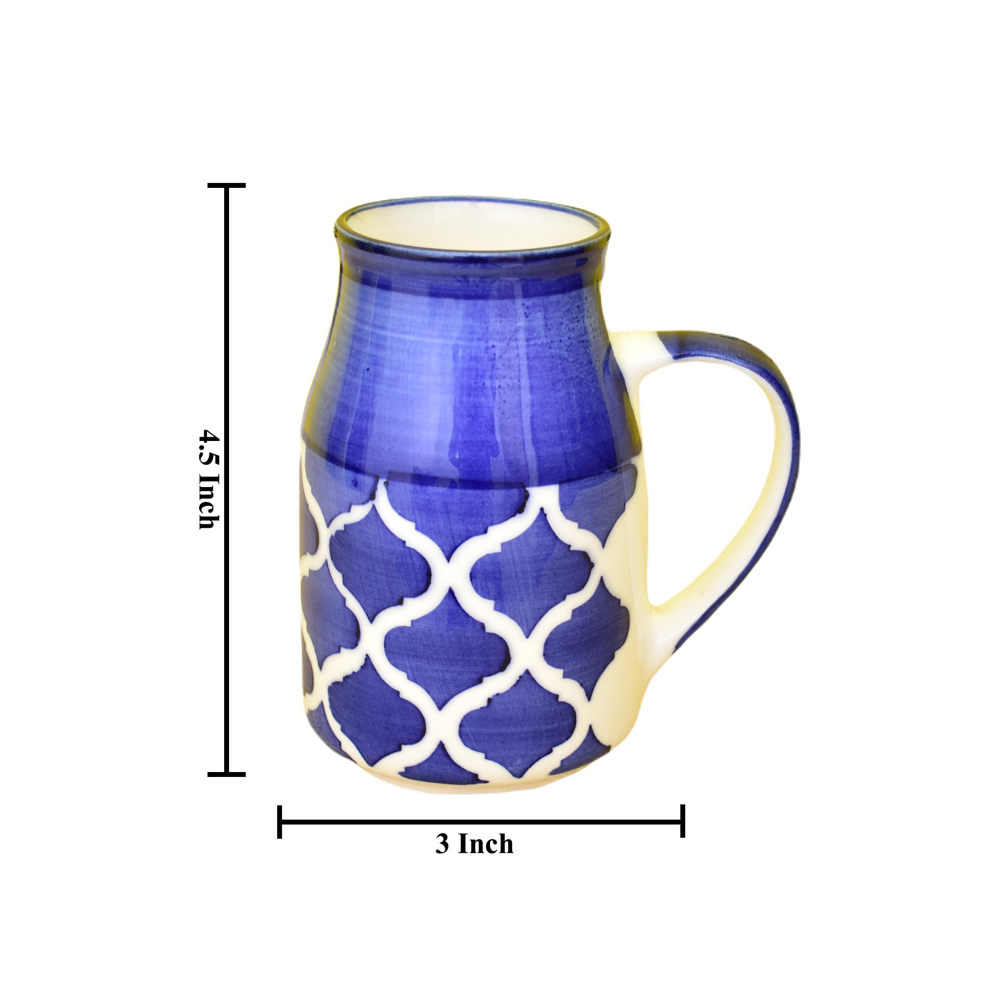 Kunhar Ceramic Coffee Mug, Milk Mug 400 Ml, Blue Chidi Can Sahpe