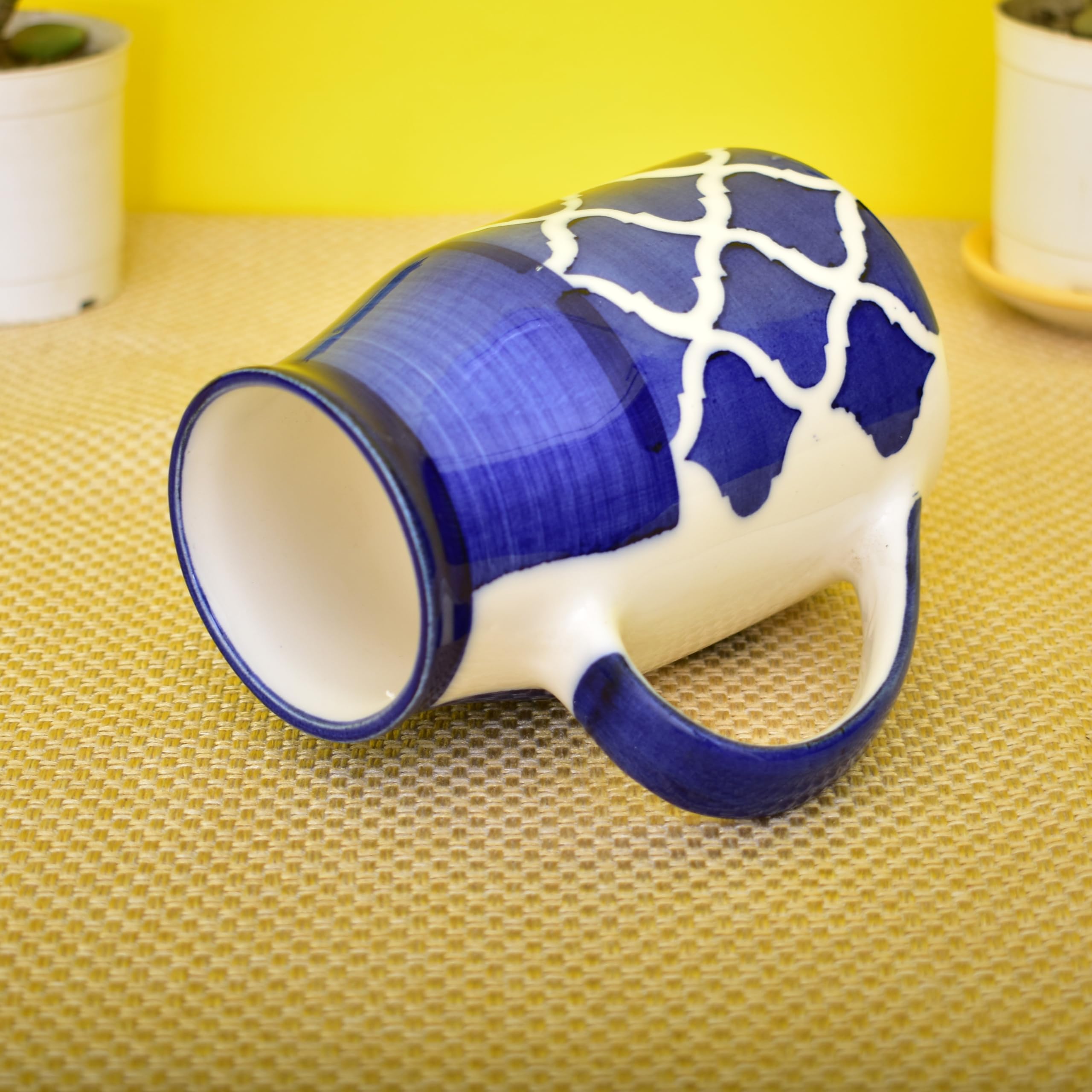 Kunhar Ceramic Coffee Mug, Milk Mug 400 Ml, Blue Chidi Can Sahpe