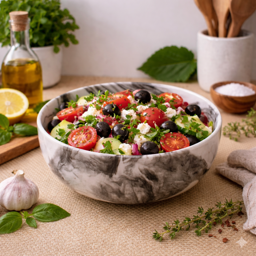 Kunhar Ceramic Mixing Bowl Set – 4 Pieces (1500ml, 800ml, 600ml, 400ml), Marble Color – Durable, Microwave & Dishwasher Safe – Ideal for Mixing, Serving & Storage