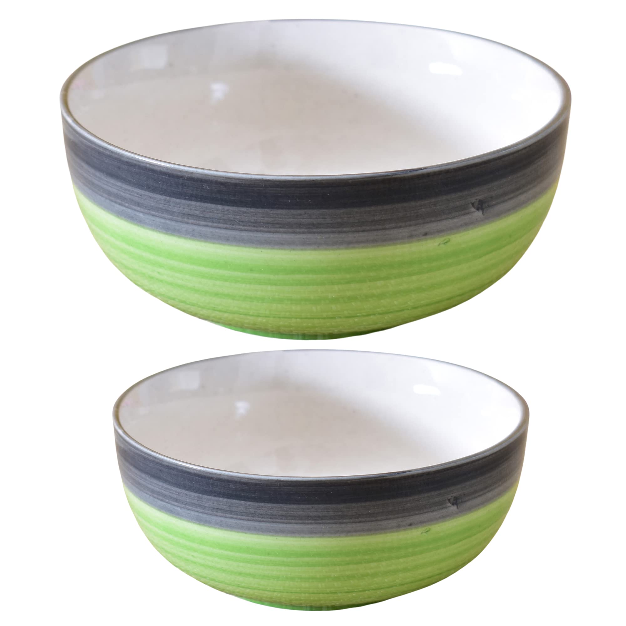 Kunhar Ceramic Mixing Bowls - 1500 ML and 800 ML, 2 Pieces, Green Grey