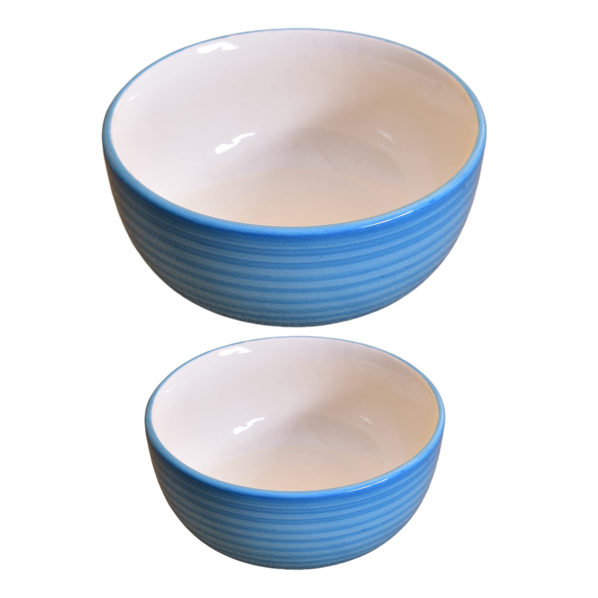 Kunhar Ceramic Mixing Bowls - 1500 Ml and 800 Ml, 2 Pieces, Crystal Blue