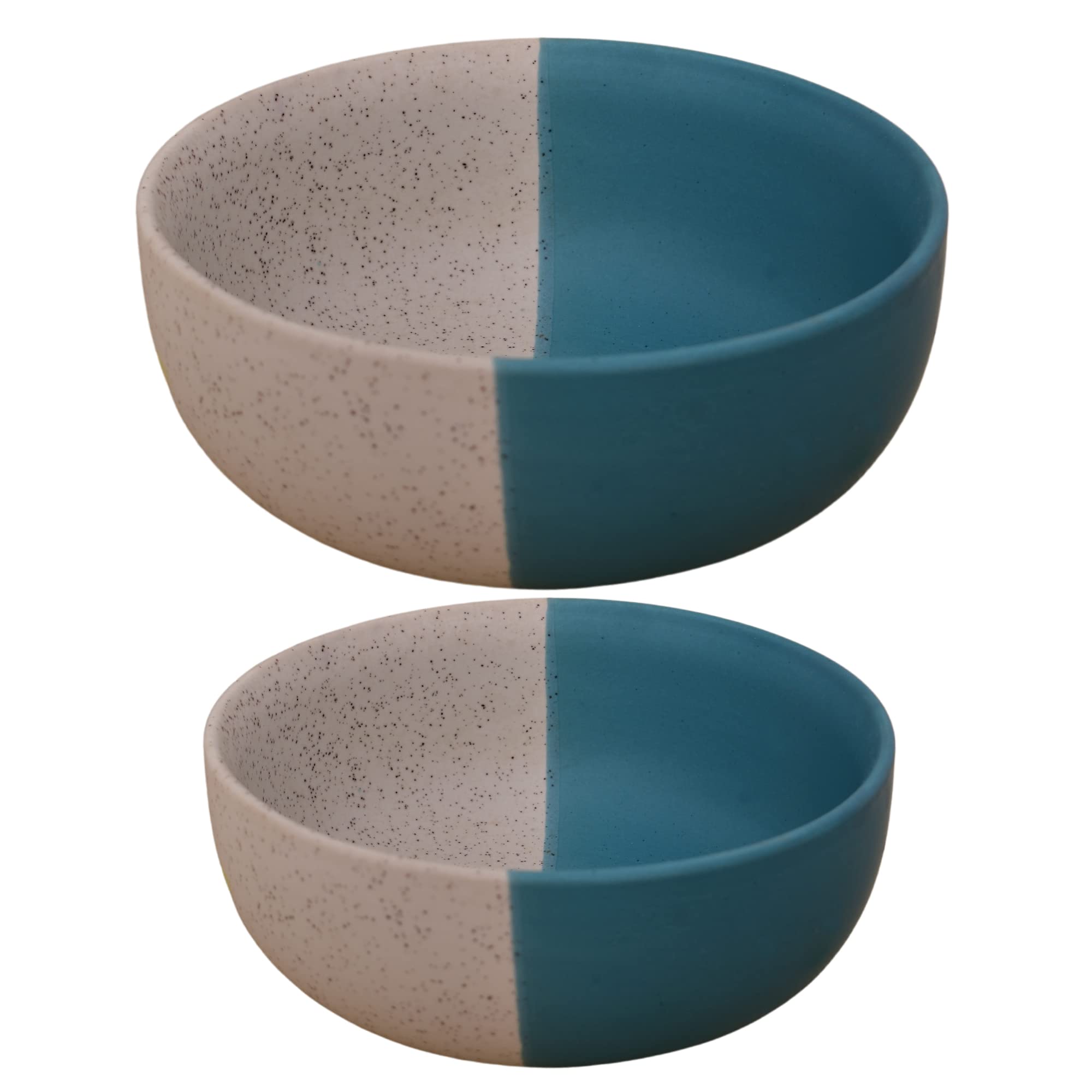 Kunhar Ceramic Mixing Bowls - 1500 Ml and 800 Ml, 2 Pieces, White Dusty Blue
