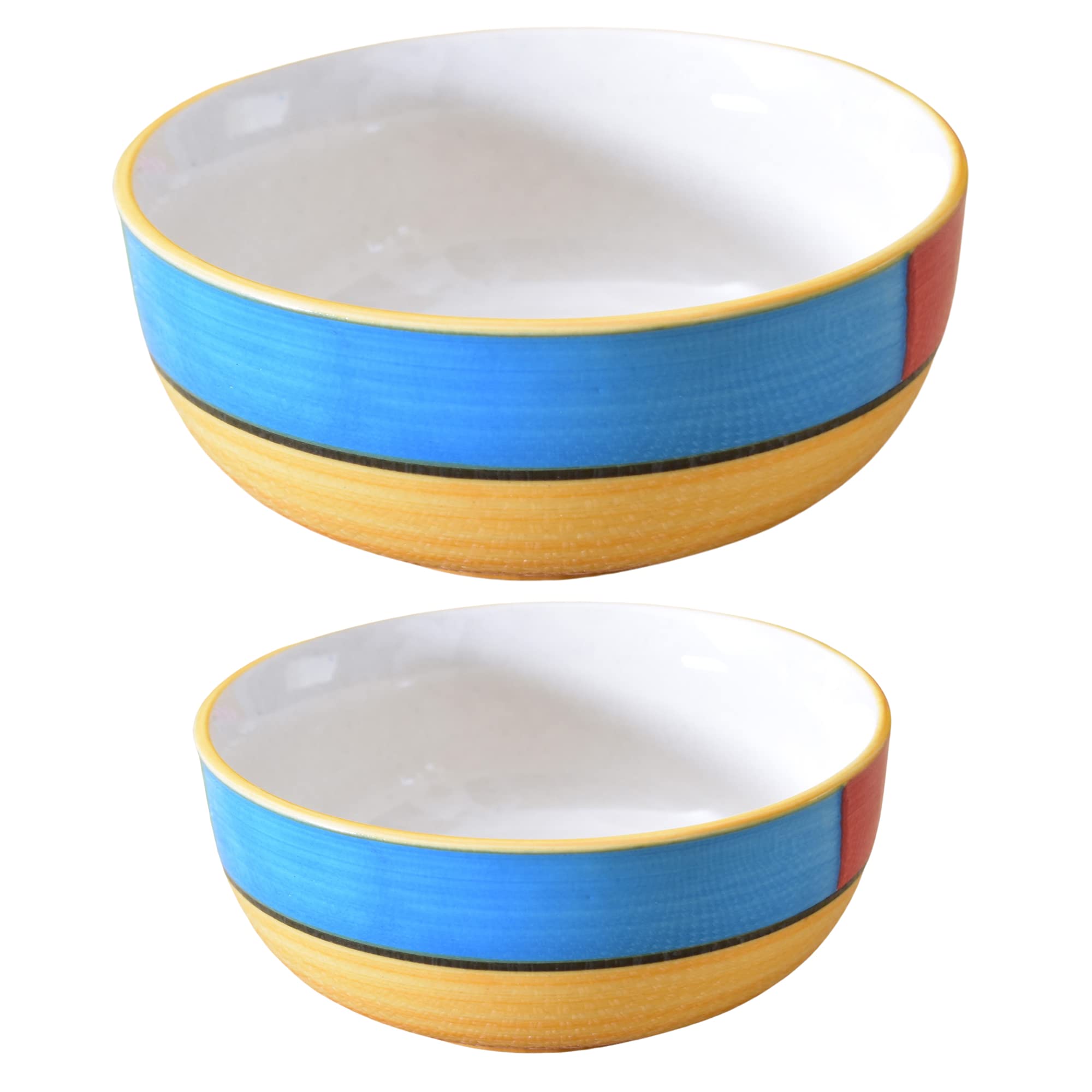 Kunhar Ceramic Mixing Bowls - 1500 ML and 800 ML, 2 Pieces, Yellow