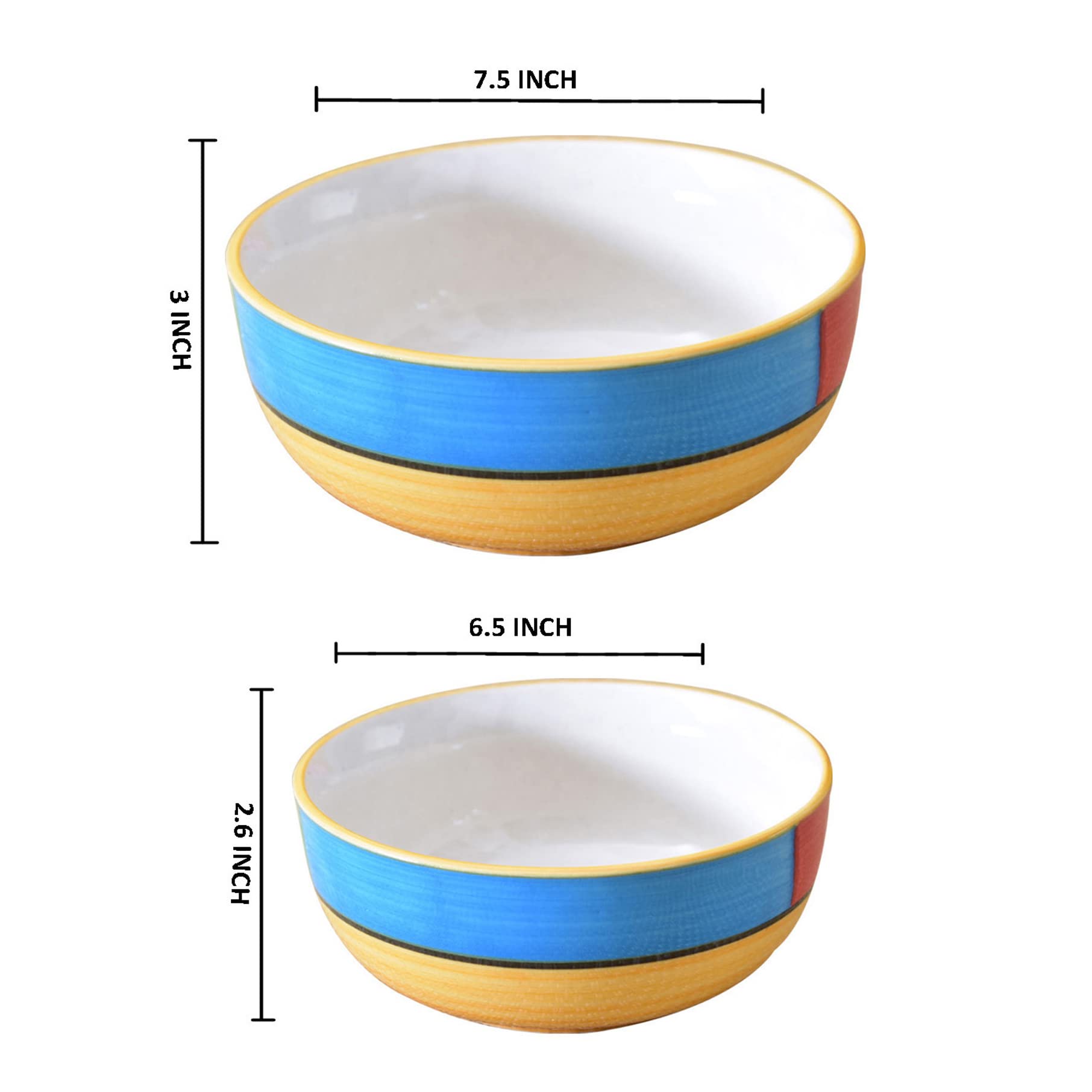 Kunhar Ceramic Mixing Bowls - 1500 ML and 800 ML, 2 Pieces, Yellow