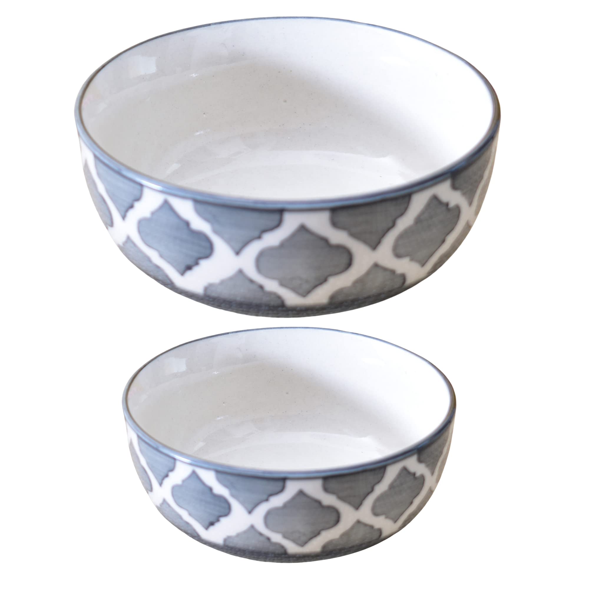 Kunhar Ceramic Mixing Bowls - 1500 ML and 800 ML, 2 Pieces, Grey
