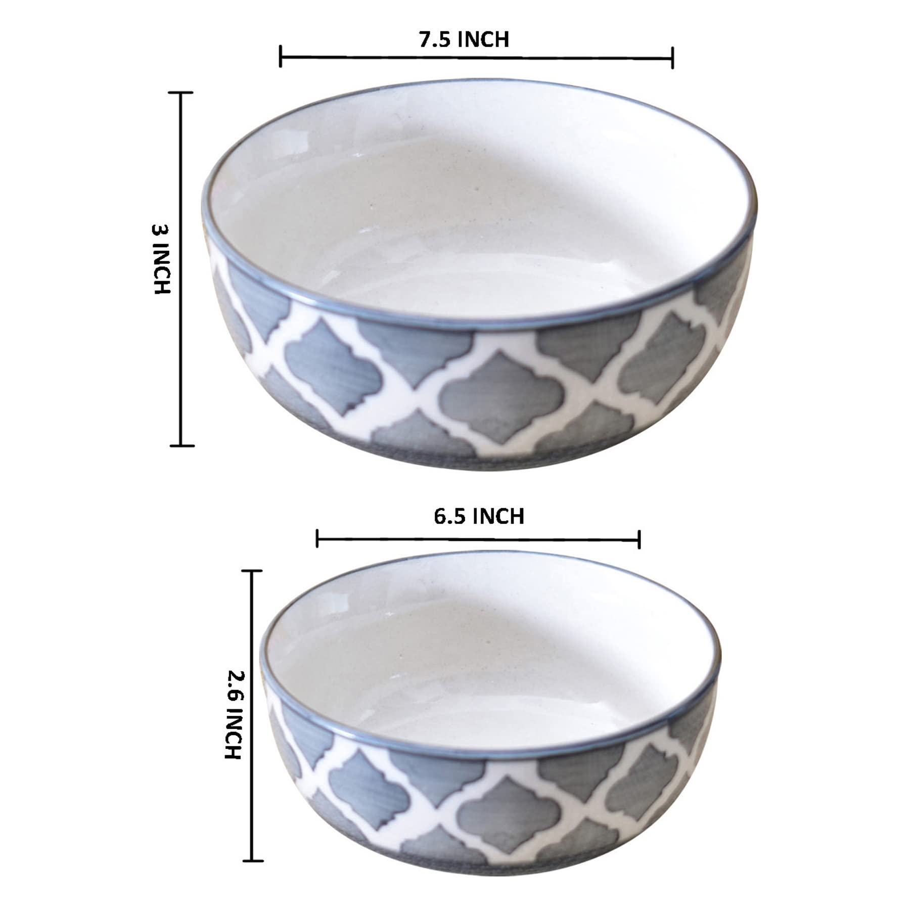 Kunhar Ceramic Mixing Bowls - 1500 ML and 800 ML, 2 Pieces, Grey