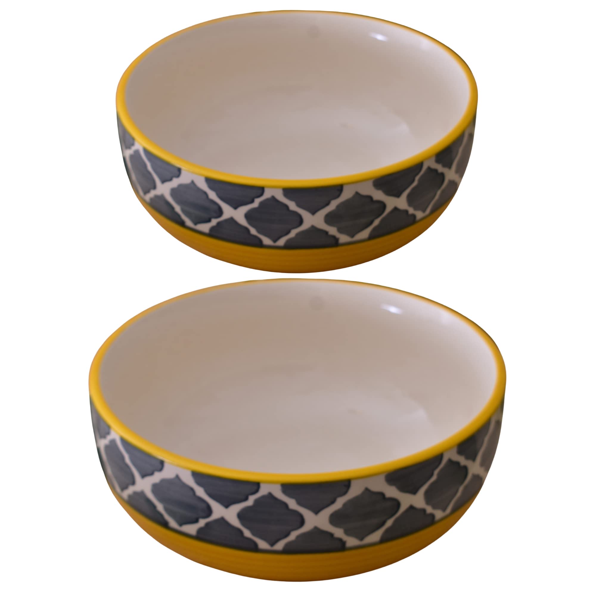 Kunhar Ceramic Mixing Bowls - 1500 Ml and 800 Ml, 2 Pieces, Yellow Grey