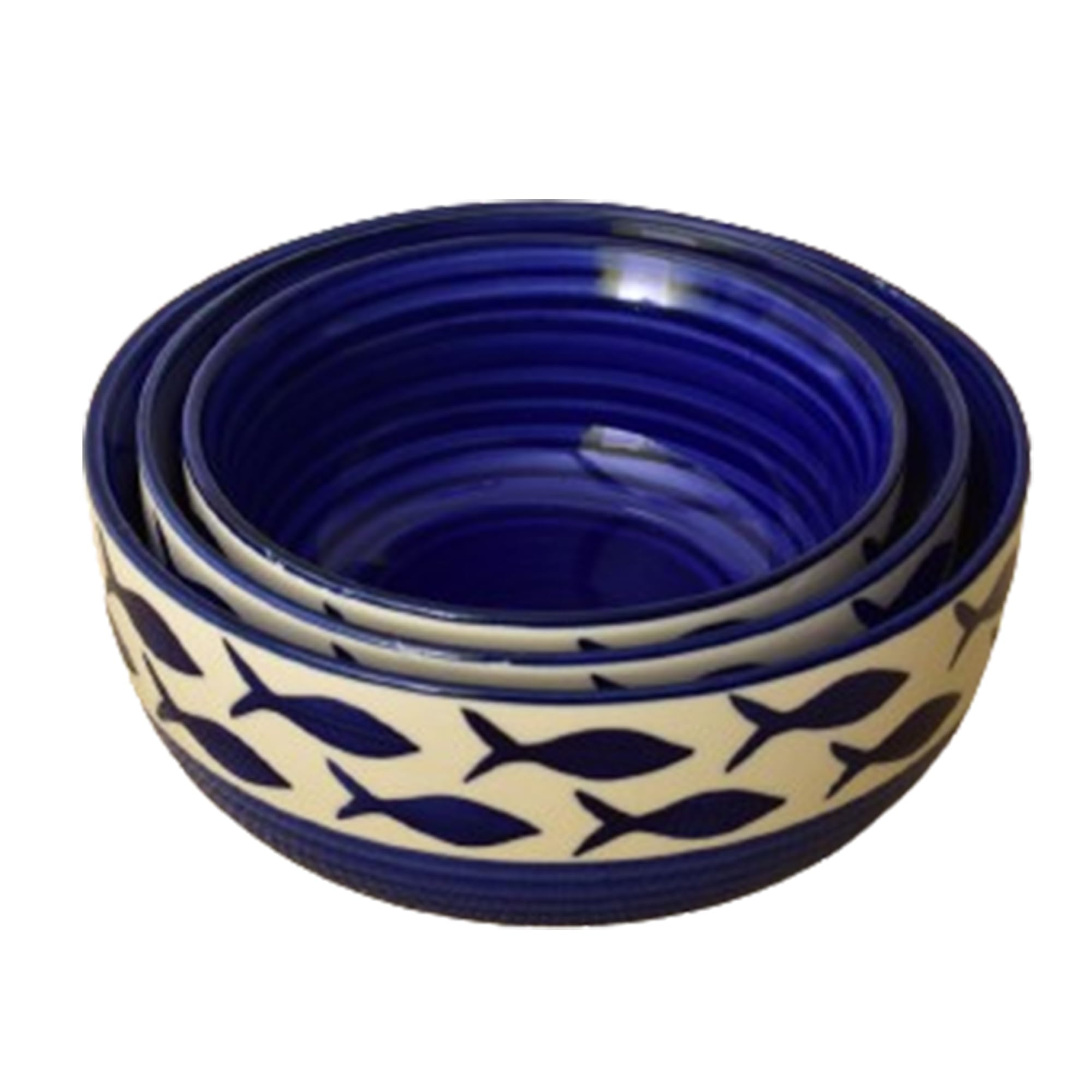 Kunhar Ceramic Mixing Bowls, Soup Bowl, Salad Bowl, Bowl for Snacks, Microwave Safe, Dishwasher Safe - 1500 Ml, 800 Ml and 600 Ml, 3 Pieces, Dark Indigo
