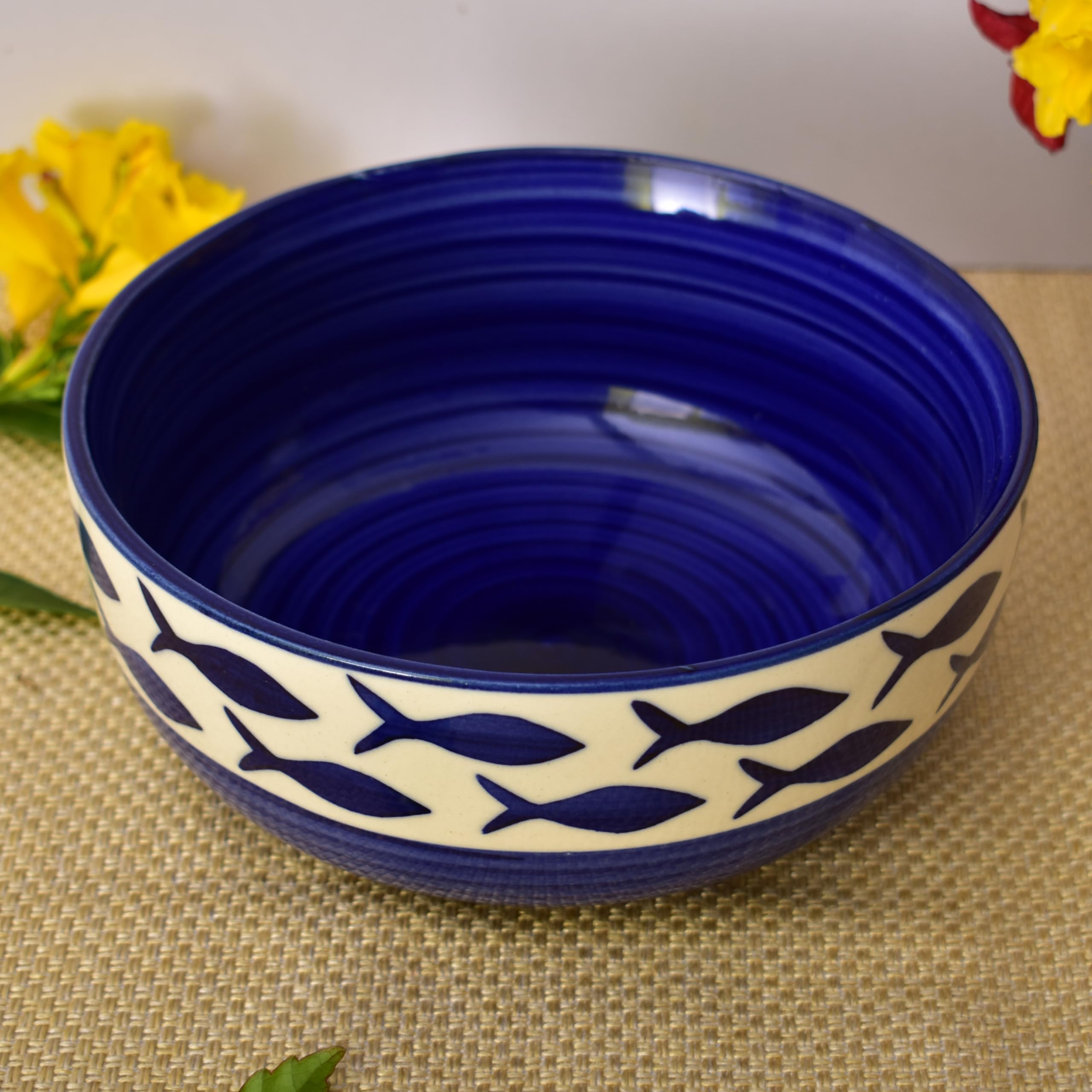 Kunhar Ceramic Mixing Bowls, Soup Bowl, Salad Bowl, Bowl for Snacks, Microwave Safe, Dishwasher Safe - 1500 Ml, 800 Ml and 600 Ml, 3 Pieces, Dark Indigo