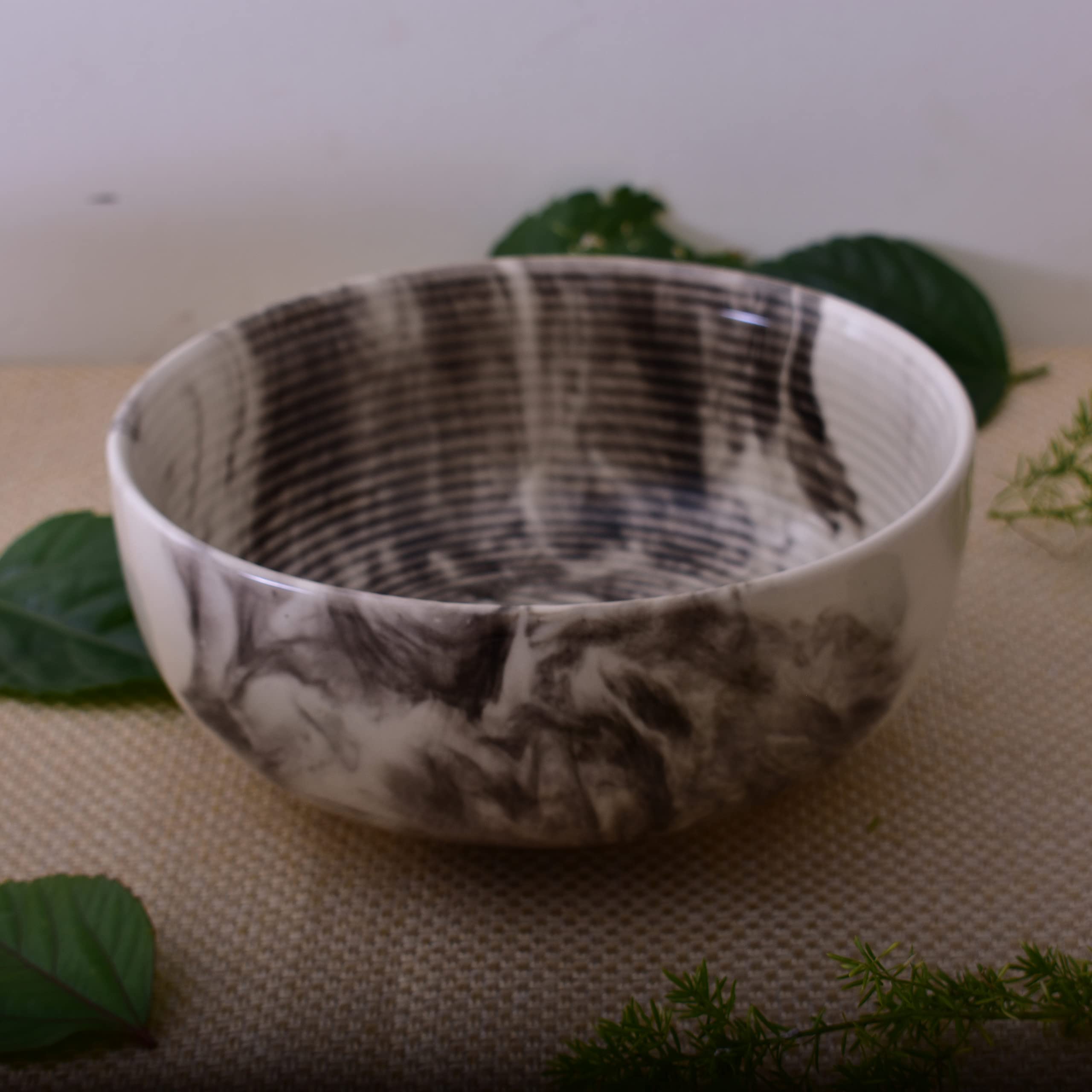 Kunhar Ceramic Bowls - 400 Ml, 2 Pieces, Marble Color