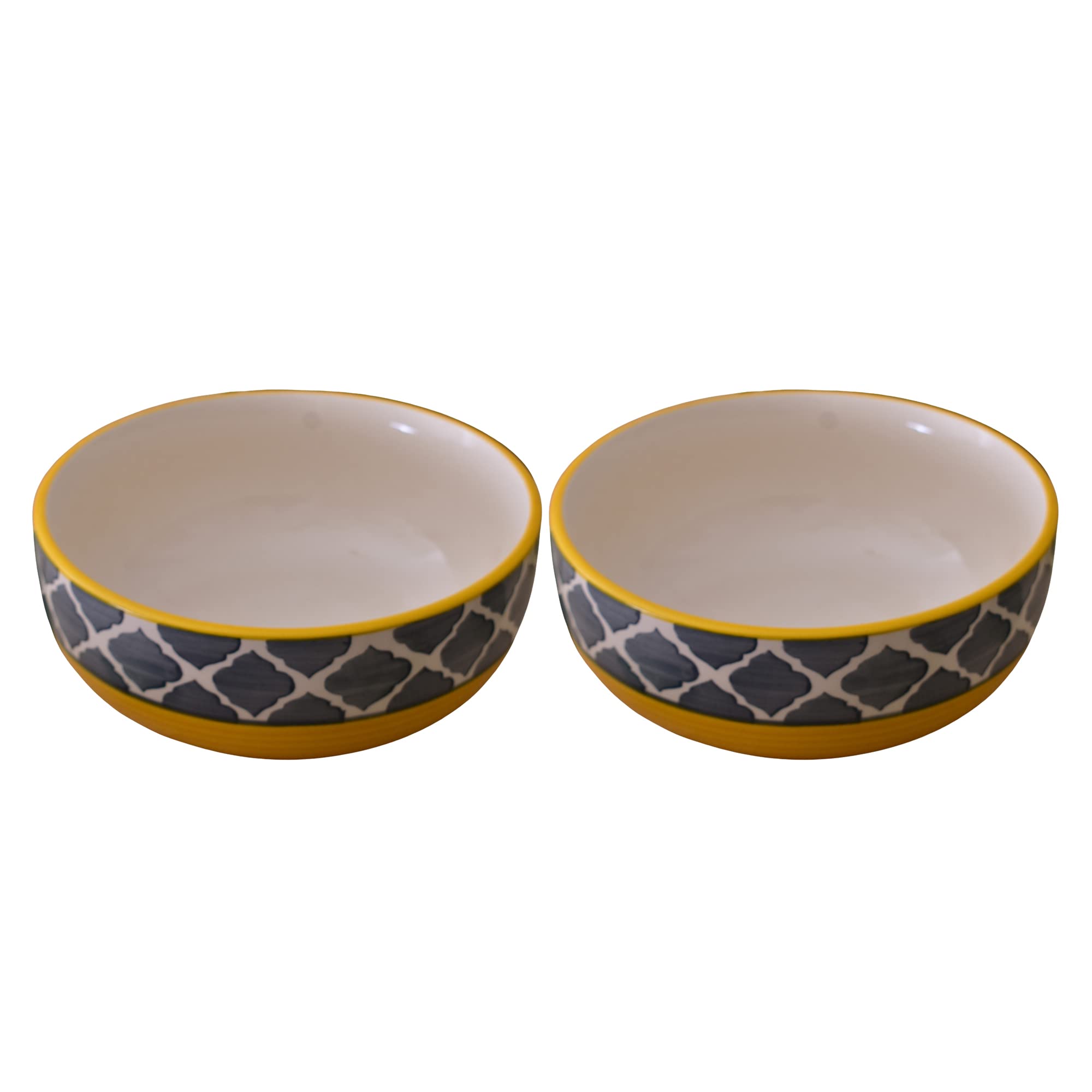 Kunhar Ceramic Bowls - 400 Ml, 2 Pieces, Yellow Grey