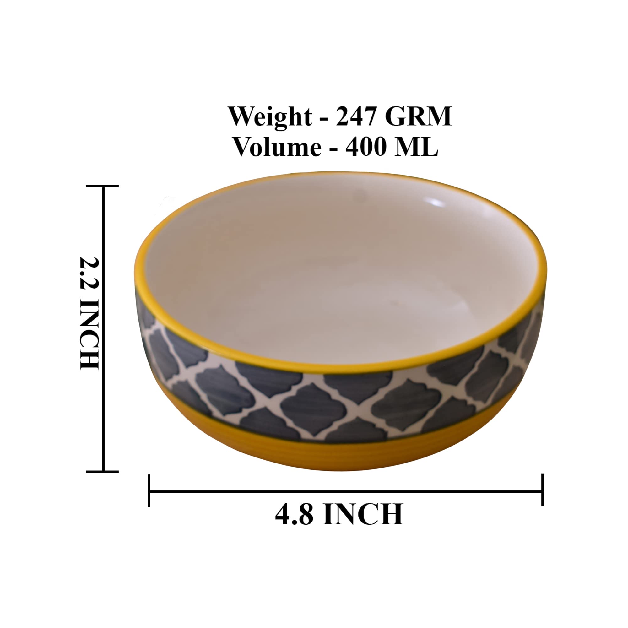 Kunhar Ceramic Bowls - 400 Ml, 2 Pieces, Yellow Grey