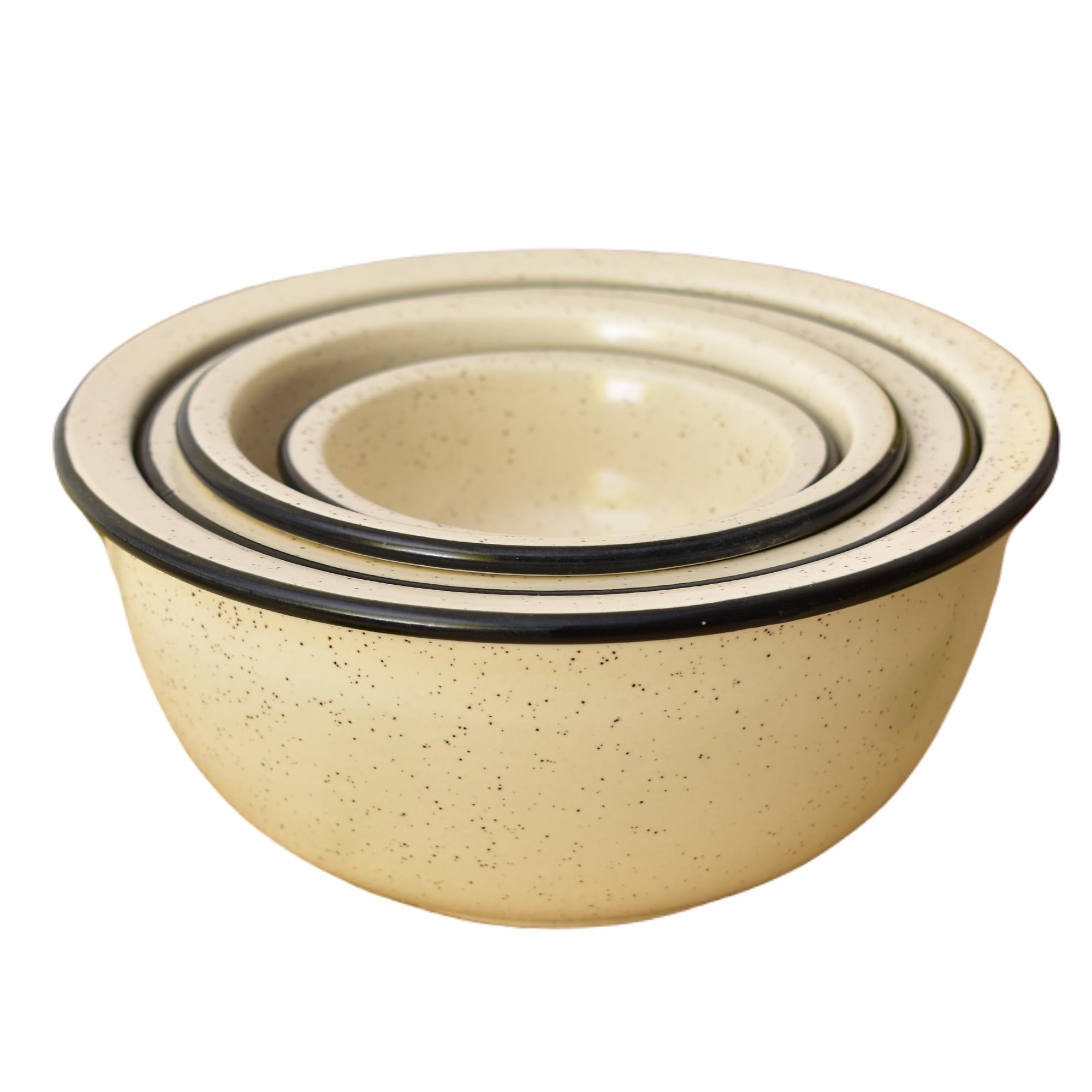 Kunhar Ceramic Mixing Bowls, Soup Bowl, Salad Bowl, Bowl for Snacks, Microwave Safe, Dishwasher Safe - 1500 Ml, 800 Ml, 600 Ml and 400 Ml, 4 Pieces, White Matte Black Border