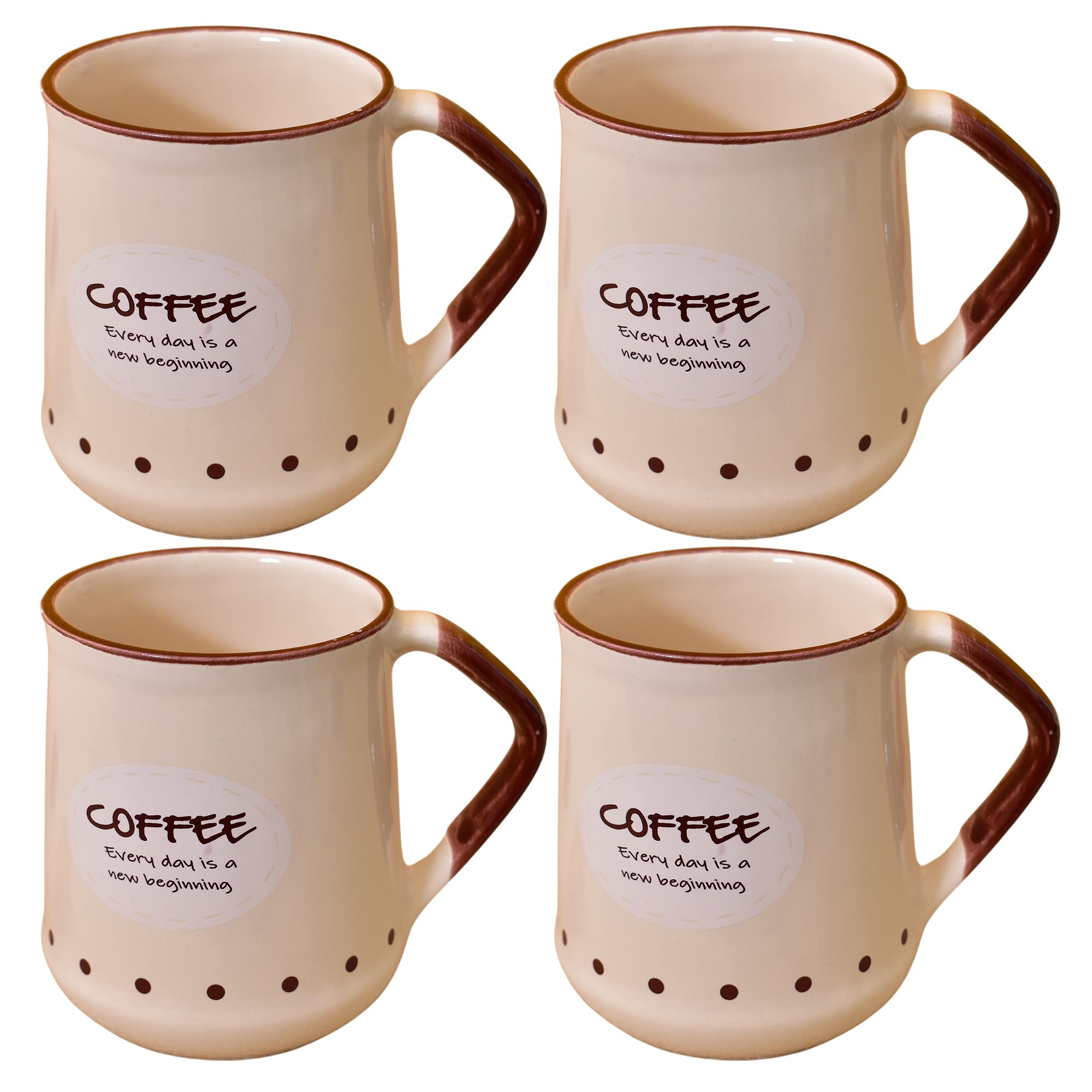 Kunhar Ceramic Coffee Mug, Milk Mug - 4 Pieces, Lvory, 450ml