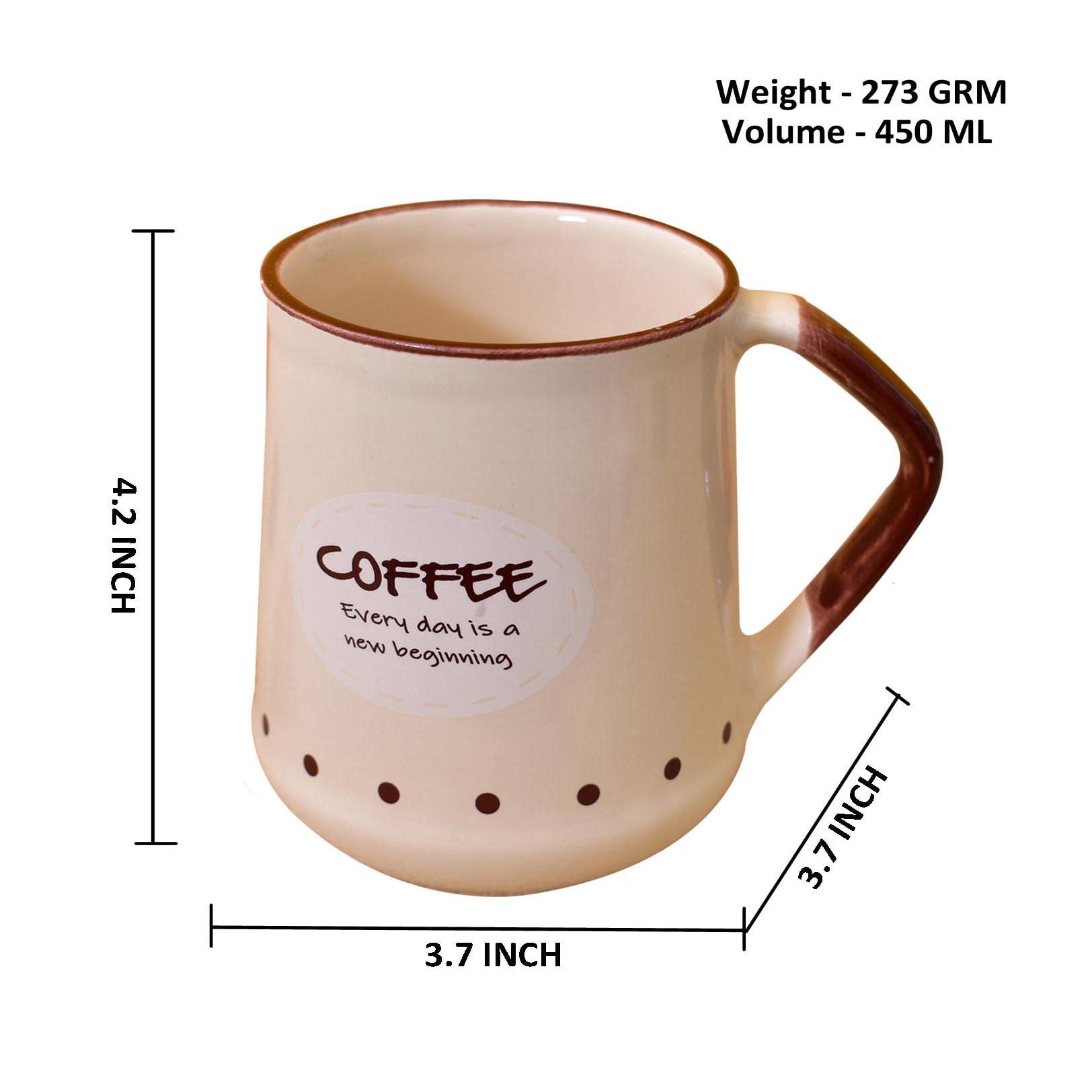Kunhar Ceramic Coffee Mug, Milk Mug - 4 Pieces, Lvory, 450ml