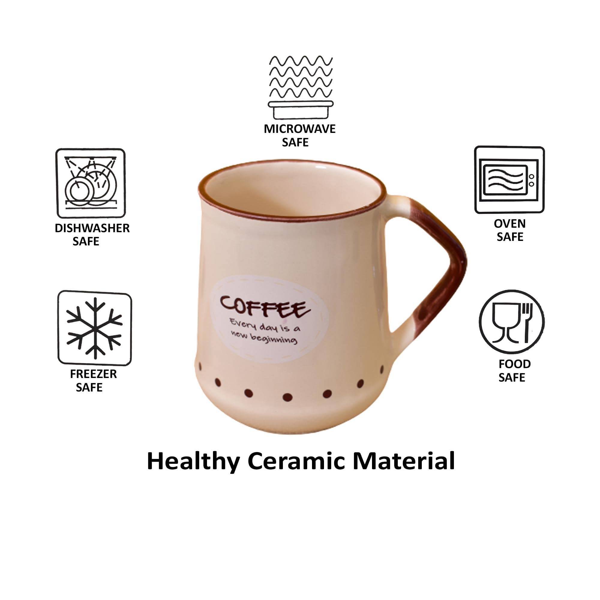 Kunhar Ceramic Coffee Mug, Milk Mug - 4 Pieces, Lvory, 450ml