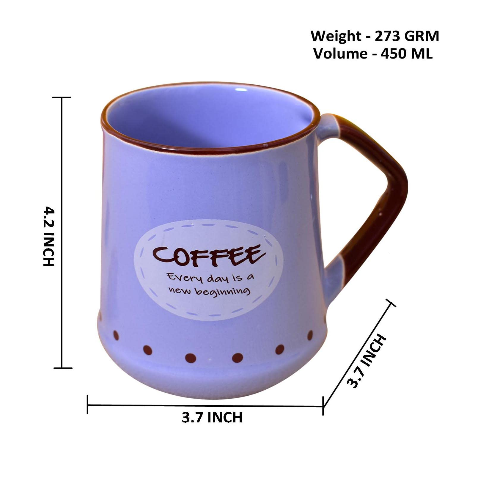 Kunhar Ceramic Coffee Mug, Milk Mug - 4 Pieces, Cornflower Blue, 450ml