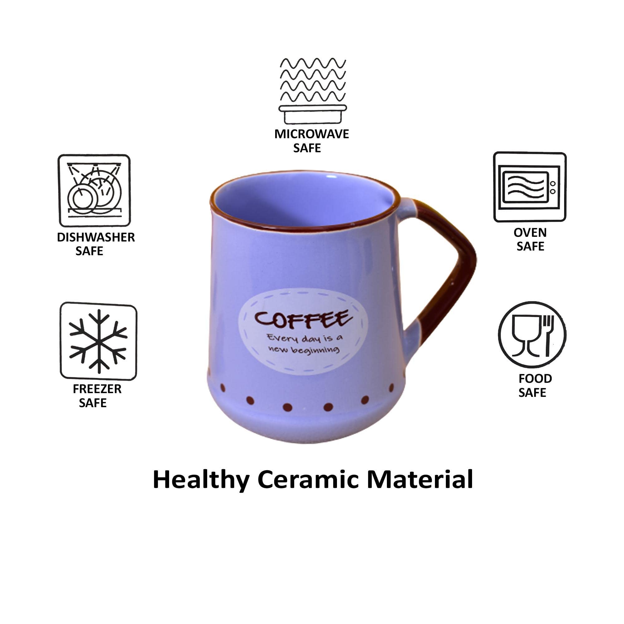 Kunhar Ceramic Coffee Mug, Milk Mug - 4 Pieces, Cornflower Blue, 450ml