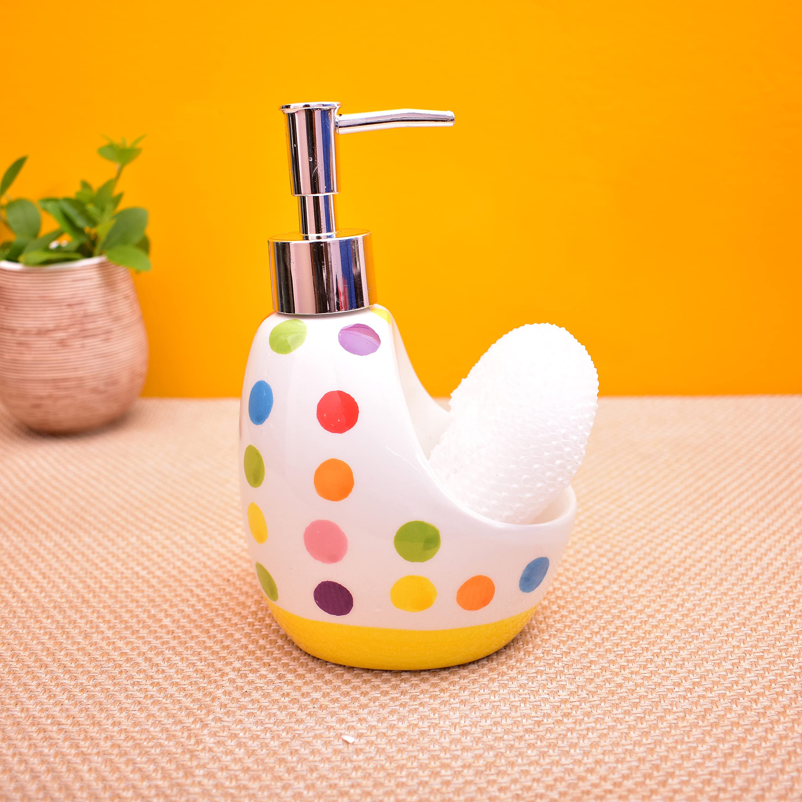 KunhaR Ceramic Liquid Soap Dispenser, 450 Ml, Yellow Base