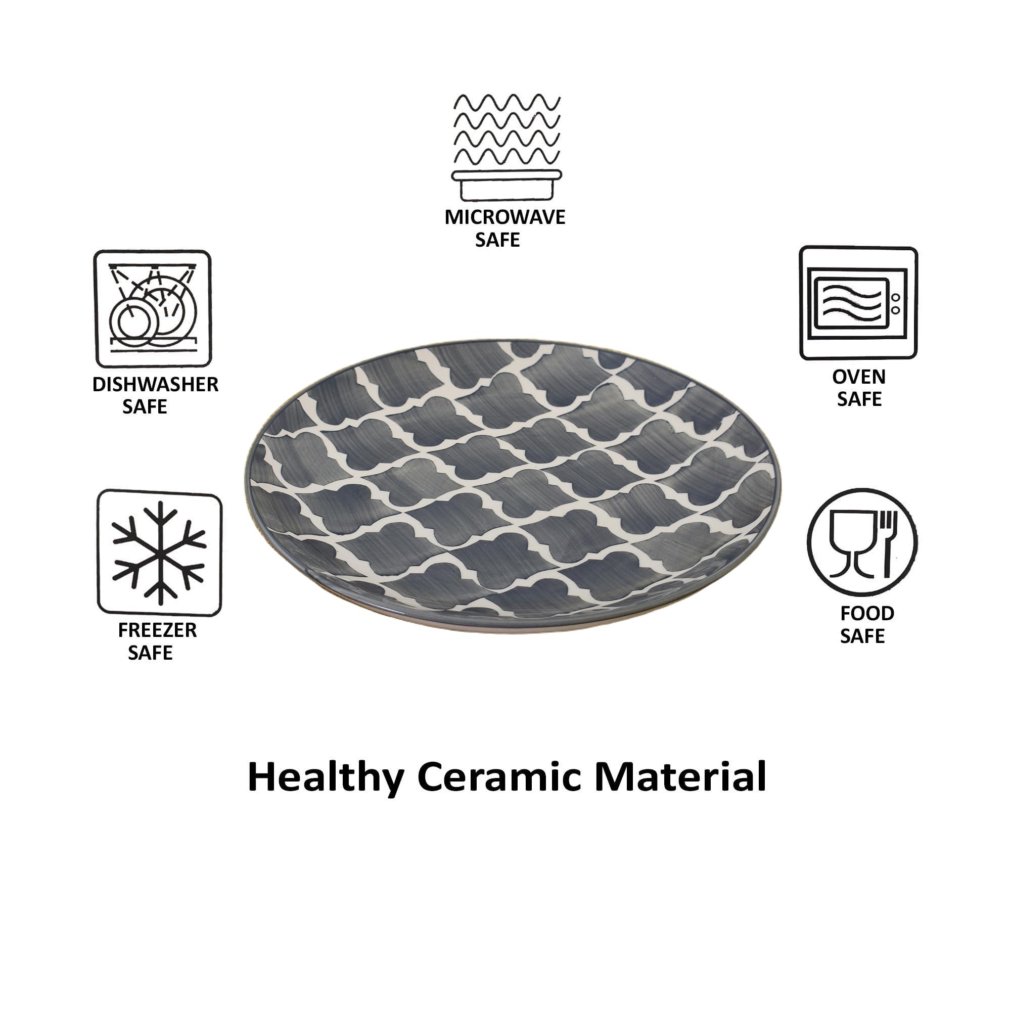 Kunhar Ceramic Plate, 10 Inch, 2 Pieces, Grey