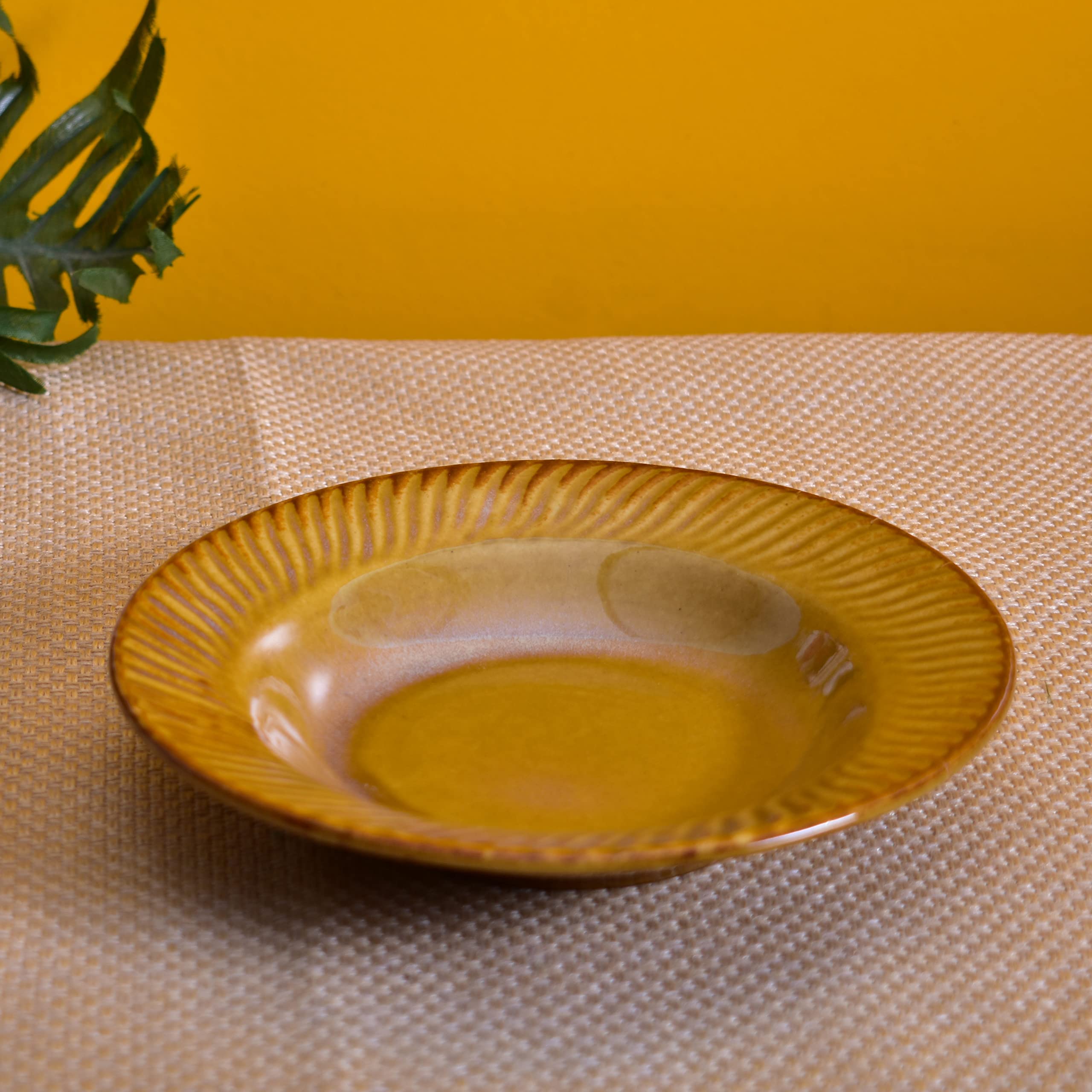 Kunhar Glazed Studio Pottery Ceramic Pasta Plate, 2 Pieces, Pirate Gold (7 Inch)