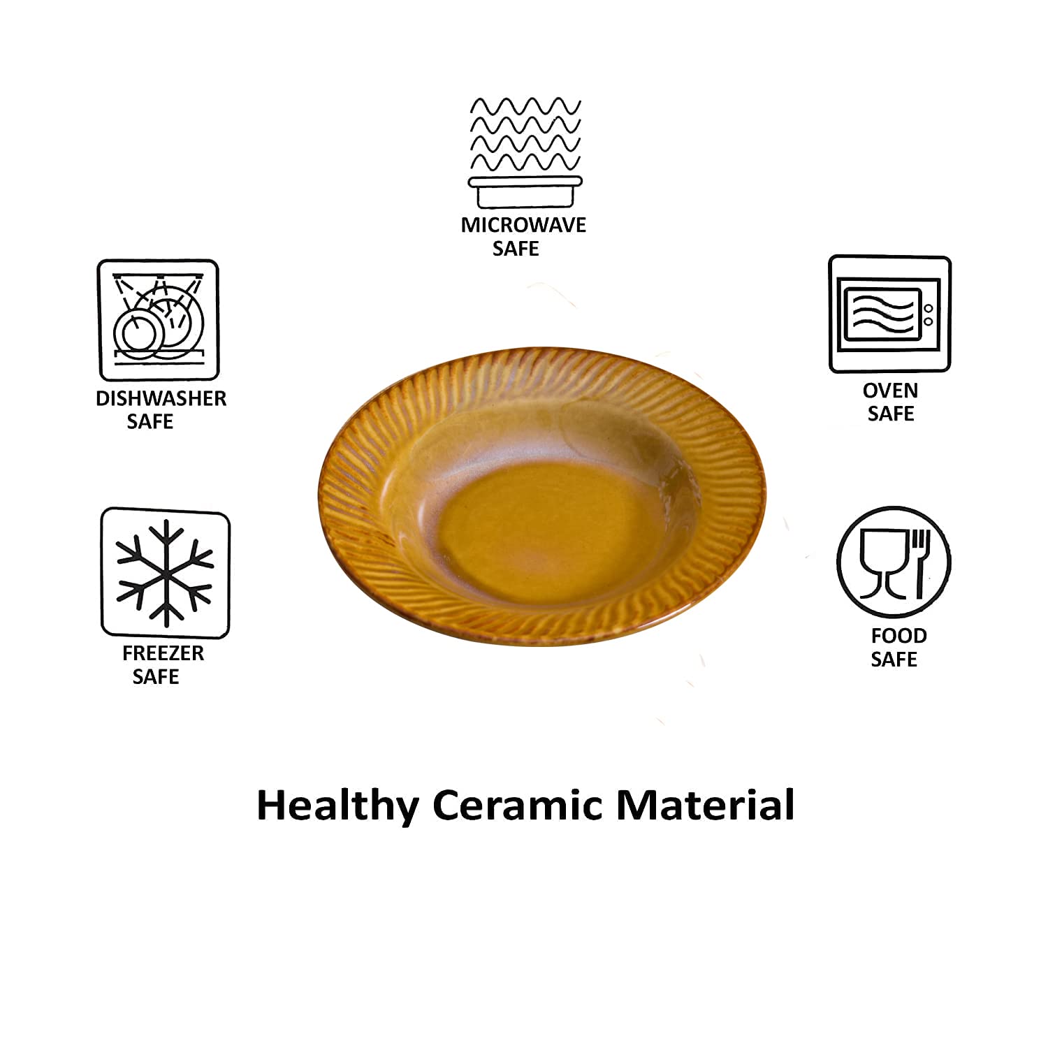 Kunhar Glazed Studio Pottery Ceramic Pasta Plate, 2 Pieces, Pirate Gold (7 Inch)