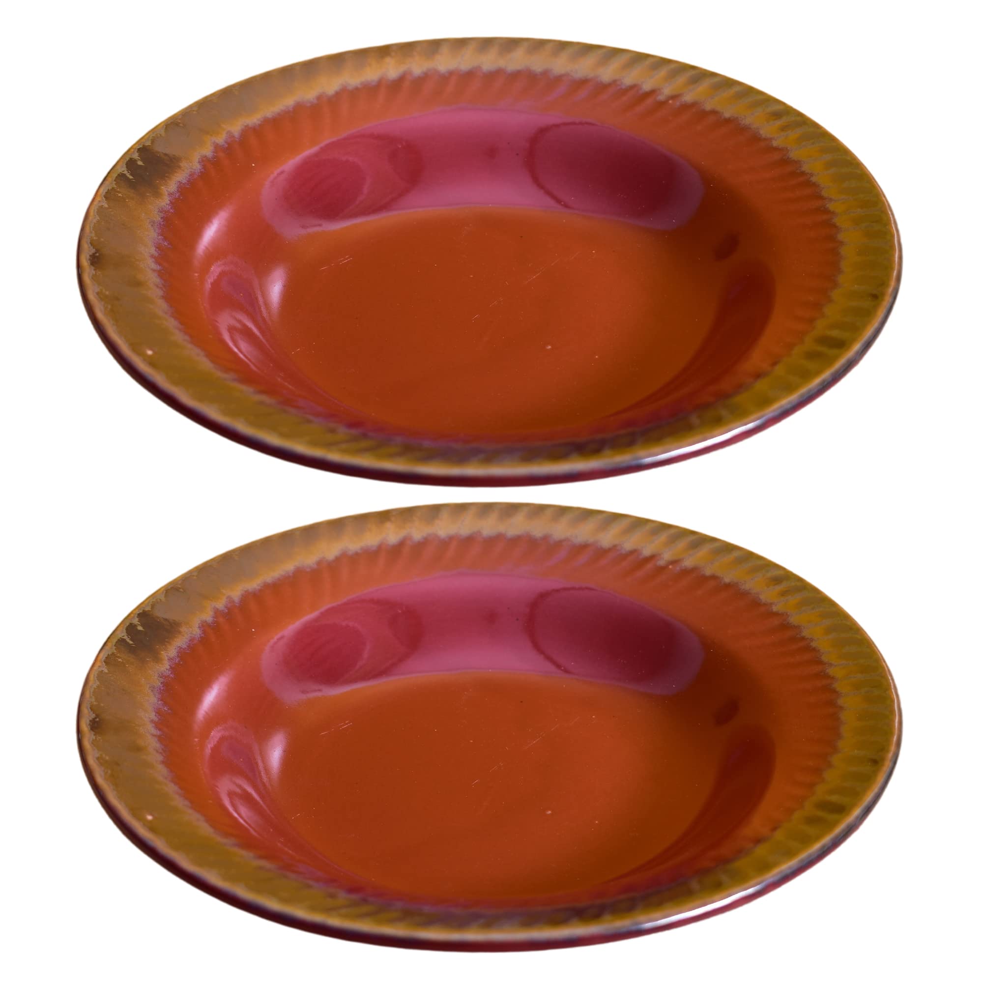 Kunhar Glazed Studio Pottery Ceramic Pasta Plate, 2 Pieces, Brownish Red (7 Inch)
