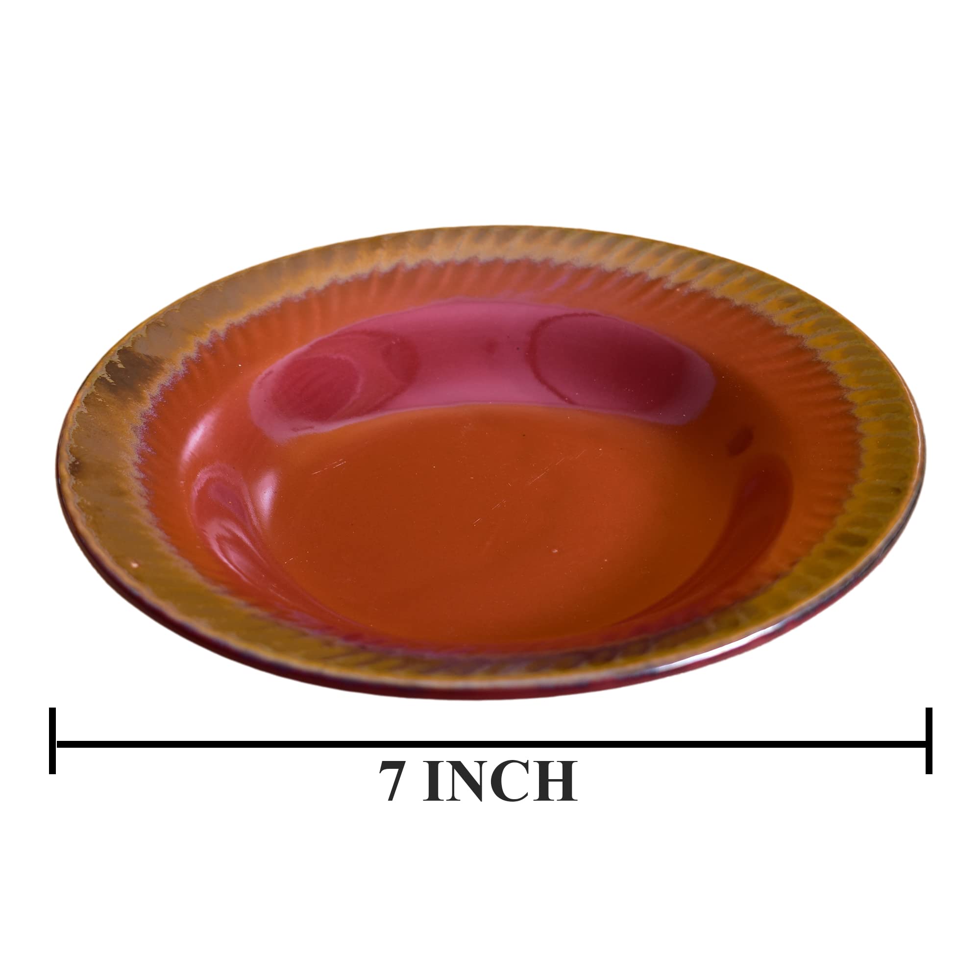 Kunhar Glazed Studio Pottery Ceramic Pasta Plate, 2 Pieces, Brownish Red (7 Inch)