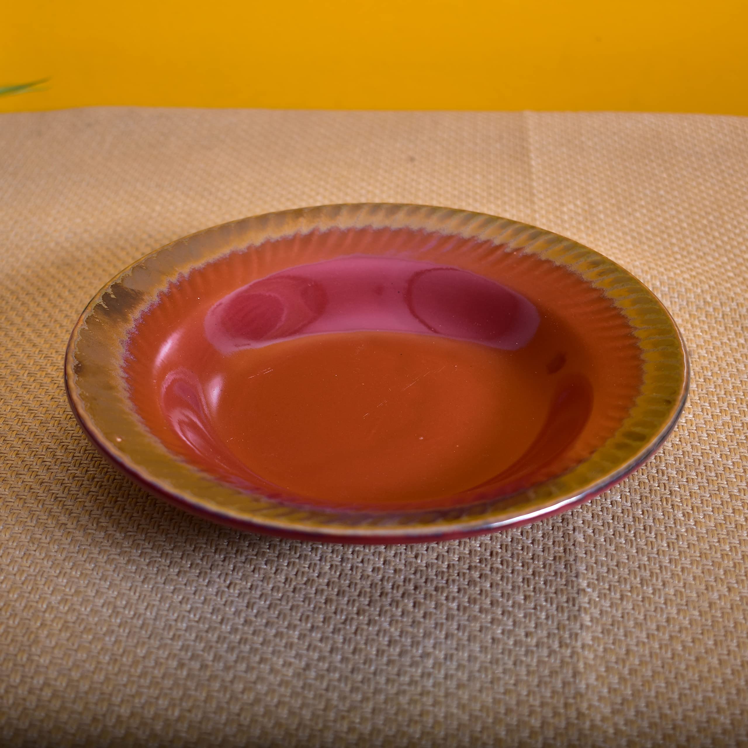 Kunhar Glazed Studio Pottery Ceramic Pasta Plate, 2 Pieces, Brownish Red (7 Inch)