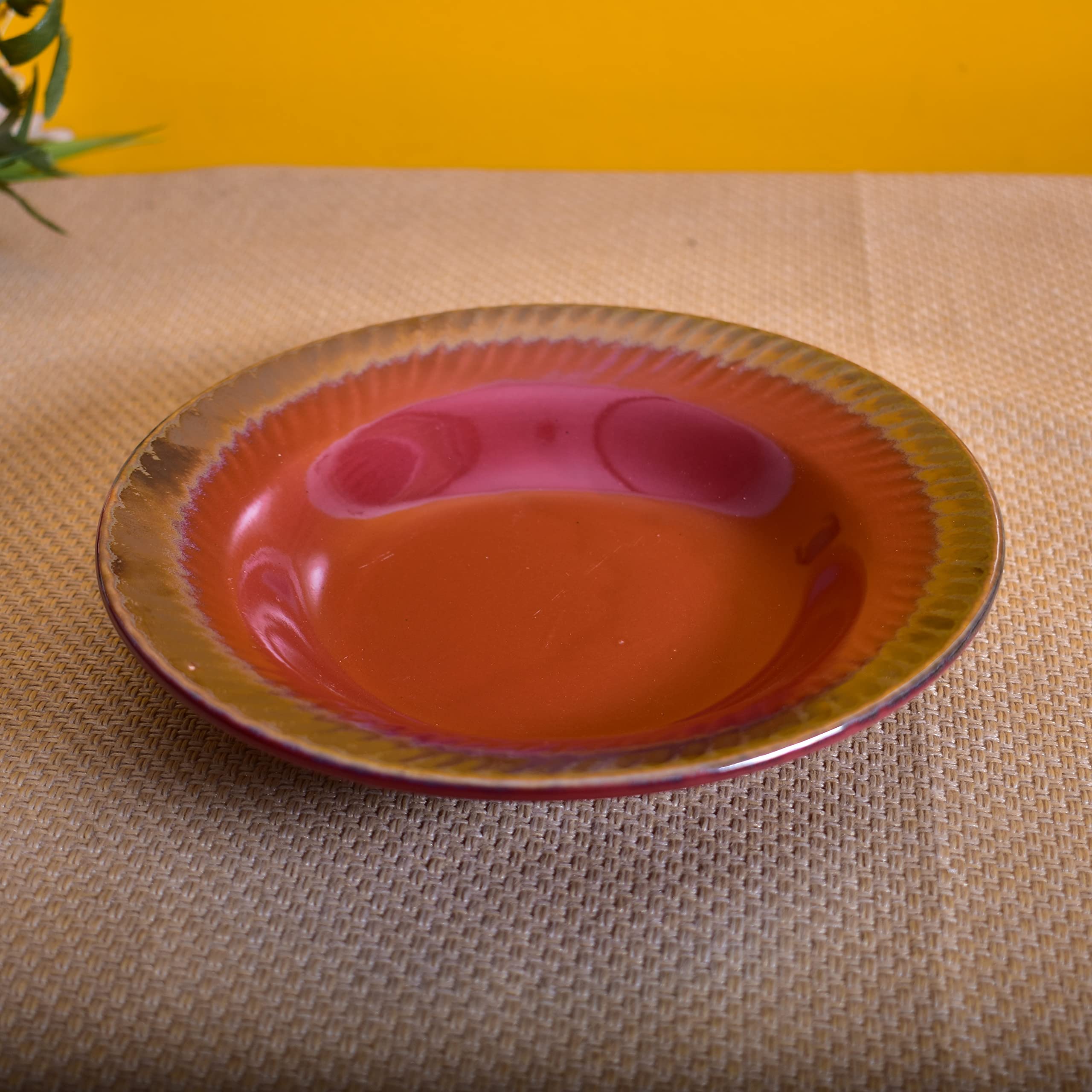 Kunhar Glazed Studio Pottery Ceramic Pasta Plate, 2 Pieces, Brownish Red (7 Inch)