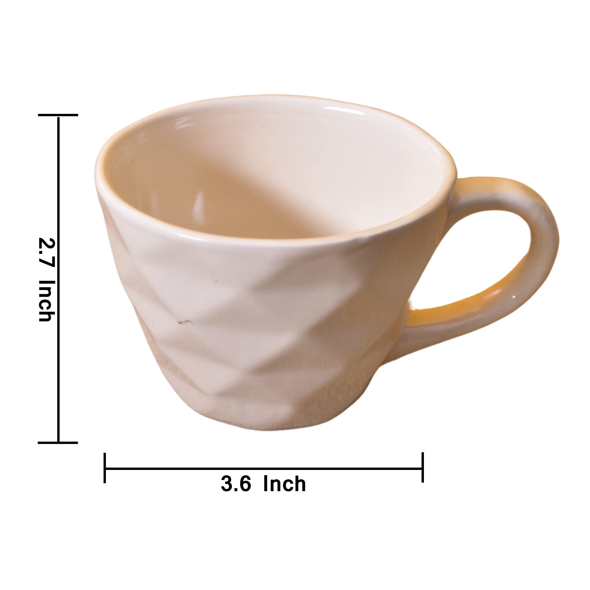 Kunhar Ceramic Diamond Shape Milk Mug, Coffee Mug, Soup Mug - 4 Pieces, Light Wheat, 250ml