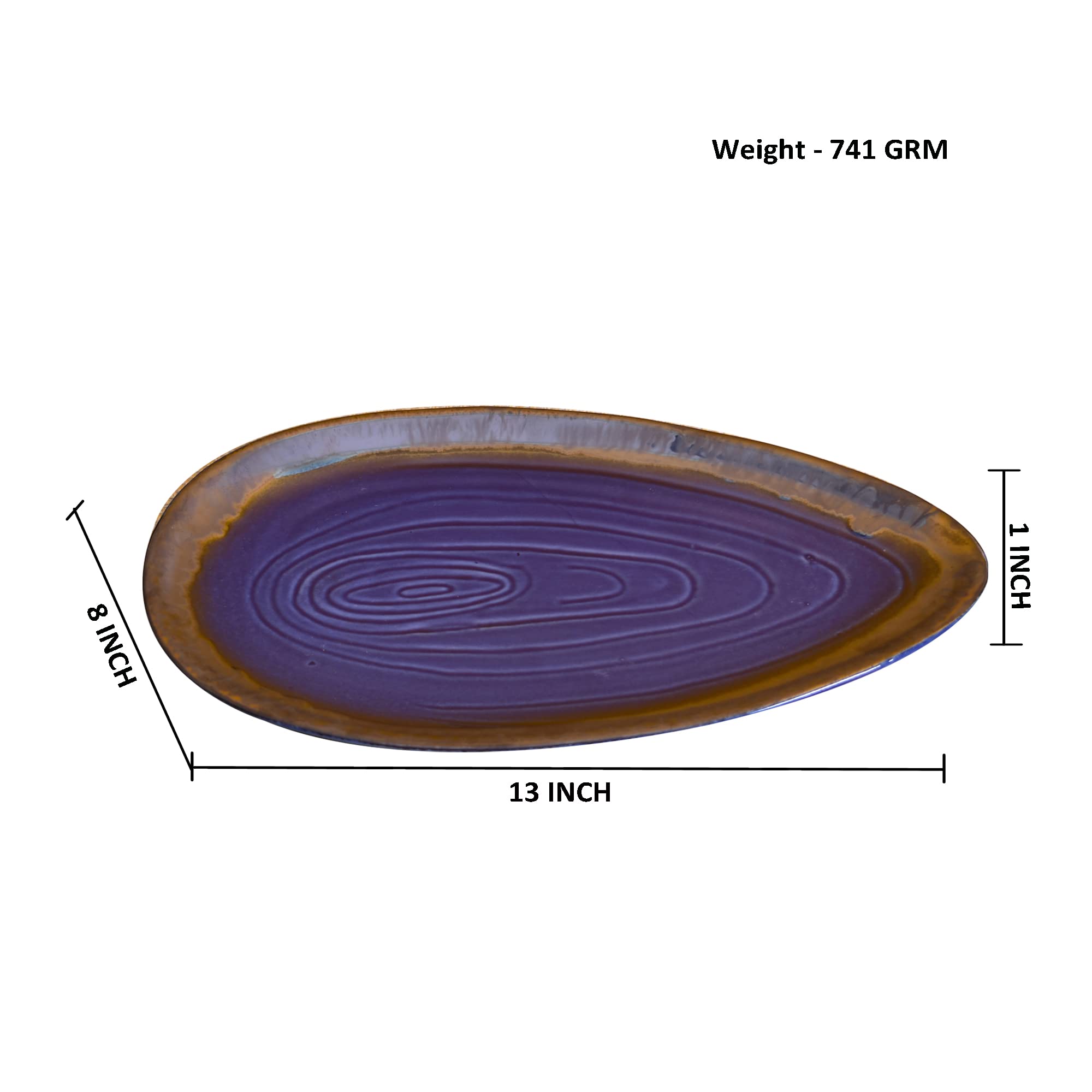 Kunhar Glazed Studio Pottery Ceramic Platter, 1 Piece, Plum Purple (8 Inch x 13 Inch)
