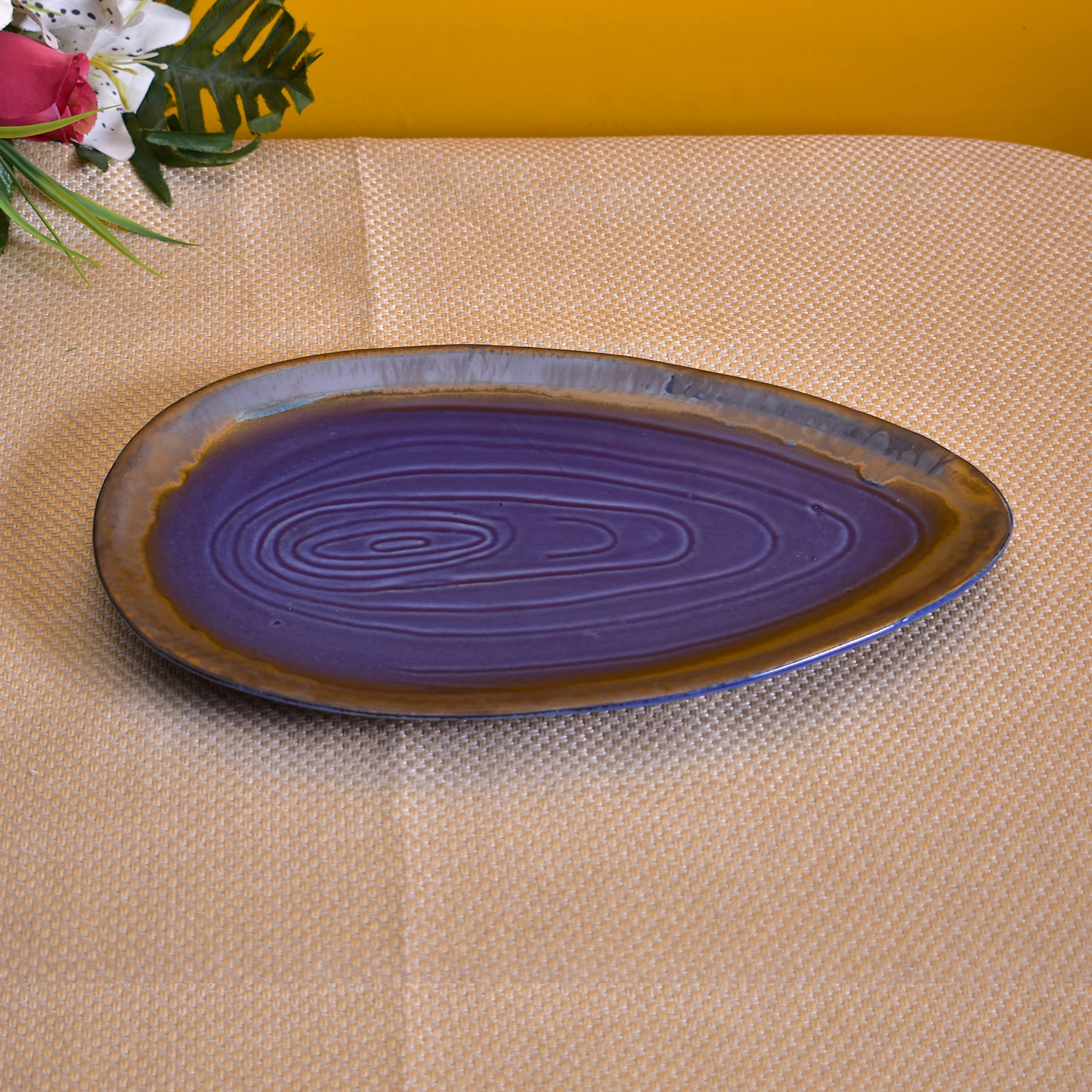 Kunhar Glazed Studio Pottery Ceramic Platter, 1 Piece, Plum Purple (8 Inch x 13 Inch)
