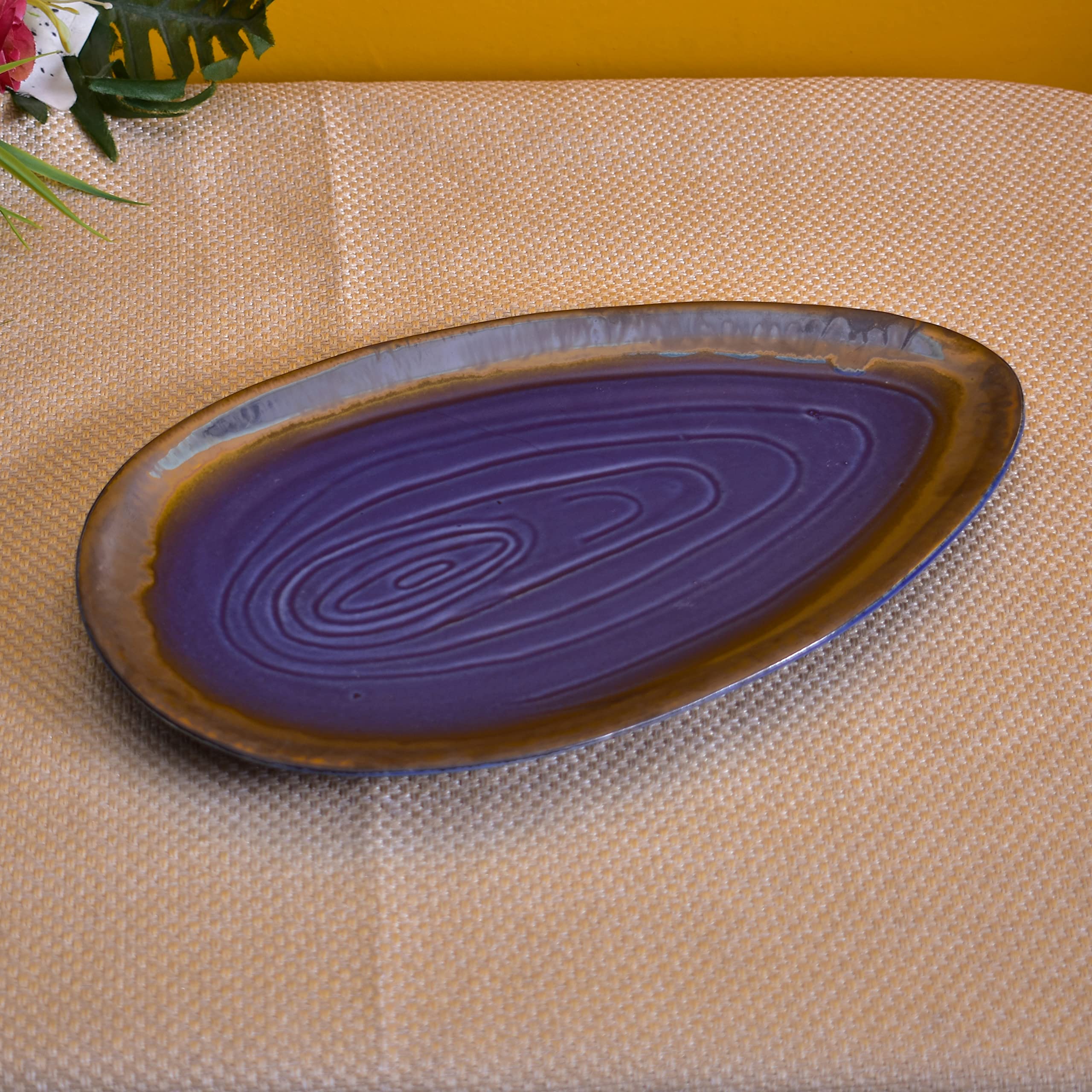 Kunhar Glazed Studio Pottery Ceramic Platter, 1 Piece, Plum Purple (8 Inch x 13 Inch)