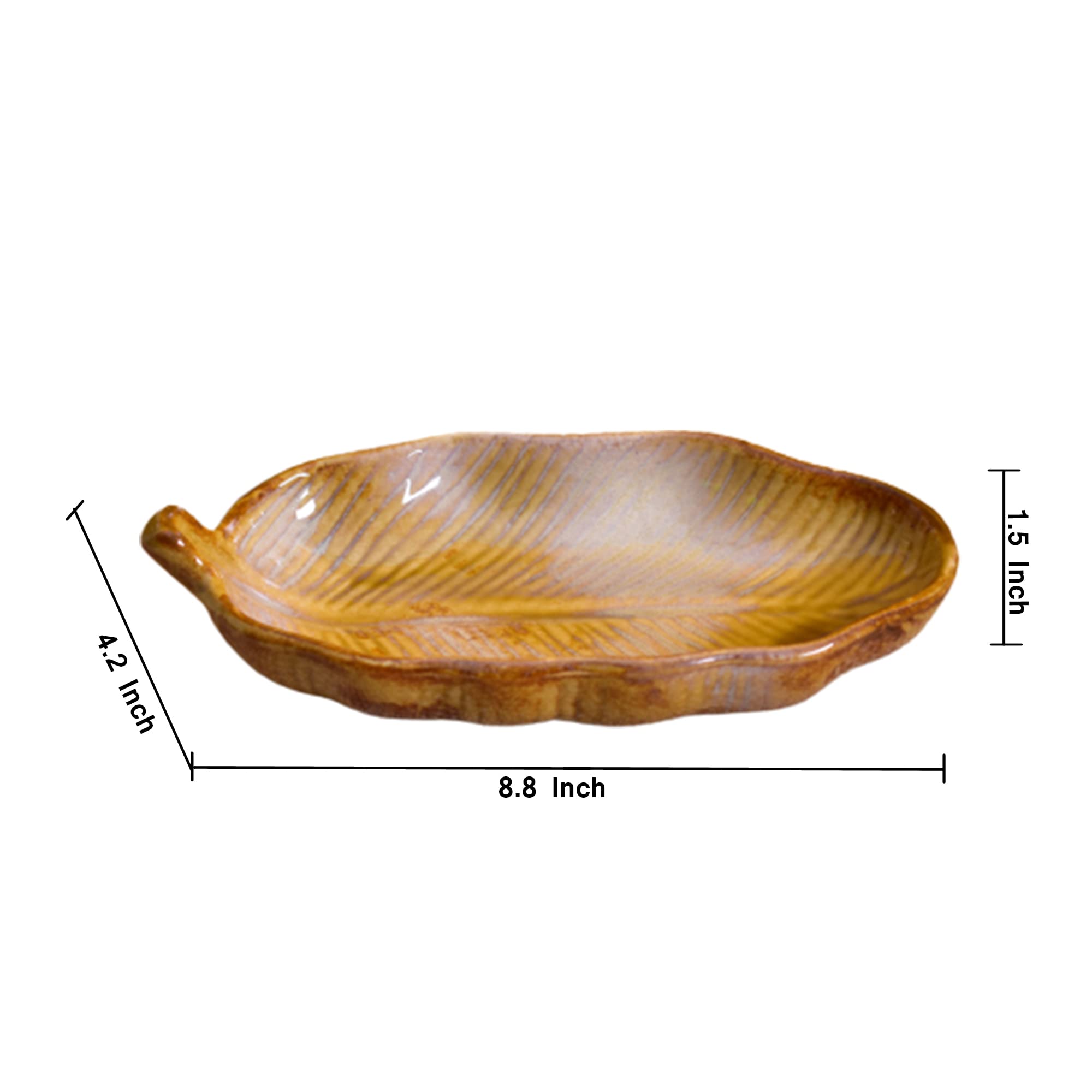 Kunhar Glazed Studio Pottery Ceramic Platter, 2 Pieces, Buttered Rum (4.2 Inch x 8.8 Inch)