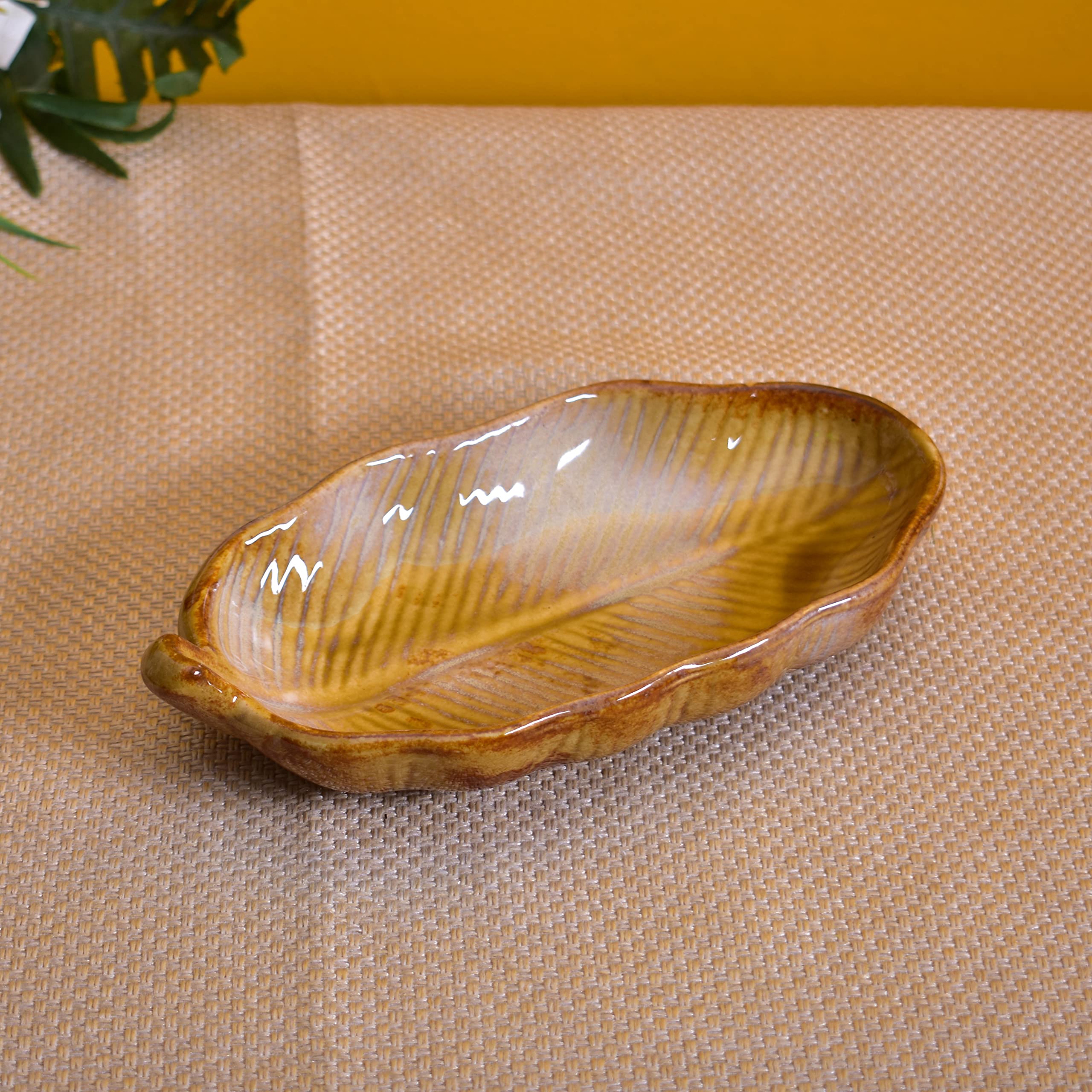 Kunhar Glazed Studio Pottery Ceramic Platter, 2 Pieces, Buttered Rum (4.2 Inch x 8.8 Inch)