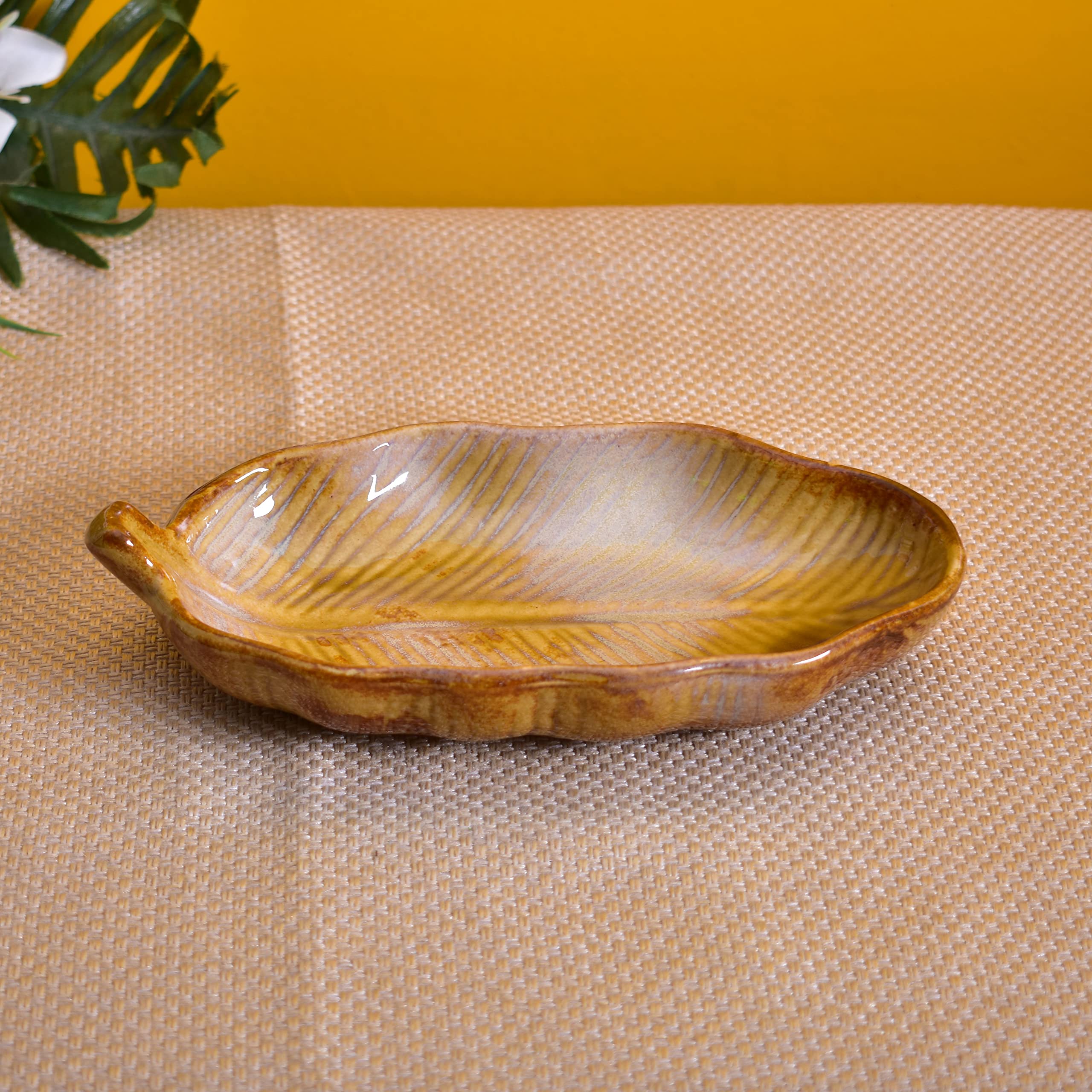 Kunhar Glazed Studio Pottery Ceramic Platter, 2 Pieces, Buttered Rum (4.2 Inch x 8.8 Inch)
