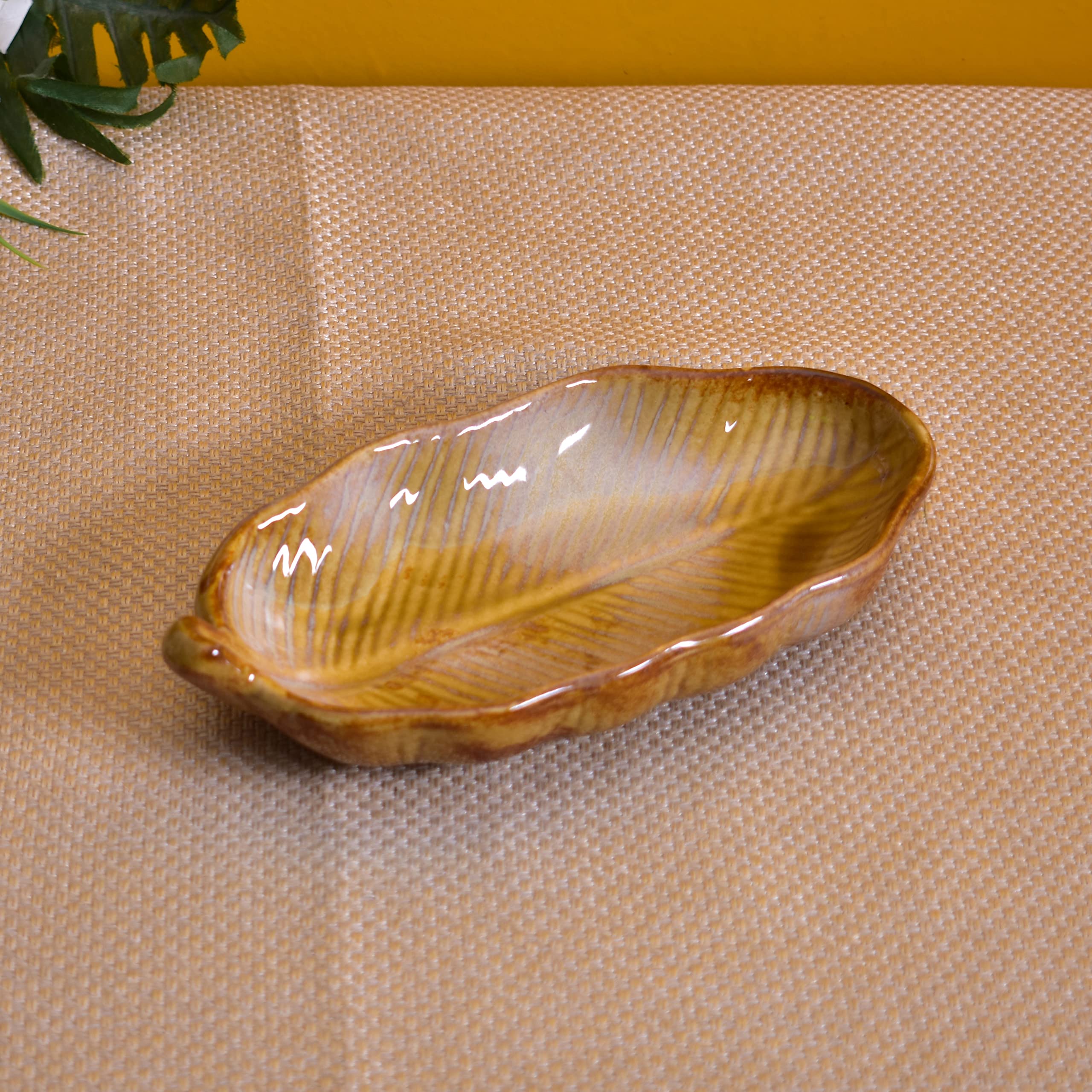 Kunhar Glazed Studio Pottery Ceramic Platter, 2 Pieces, Buttered Rum (4.2 Inch x 8.8 Inch)