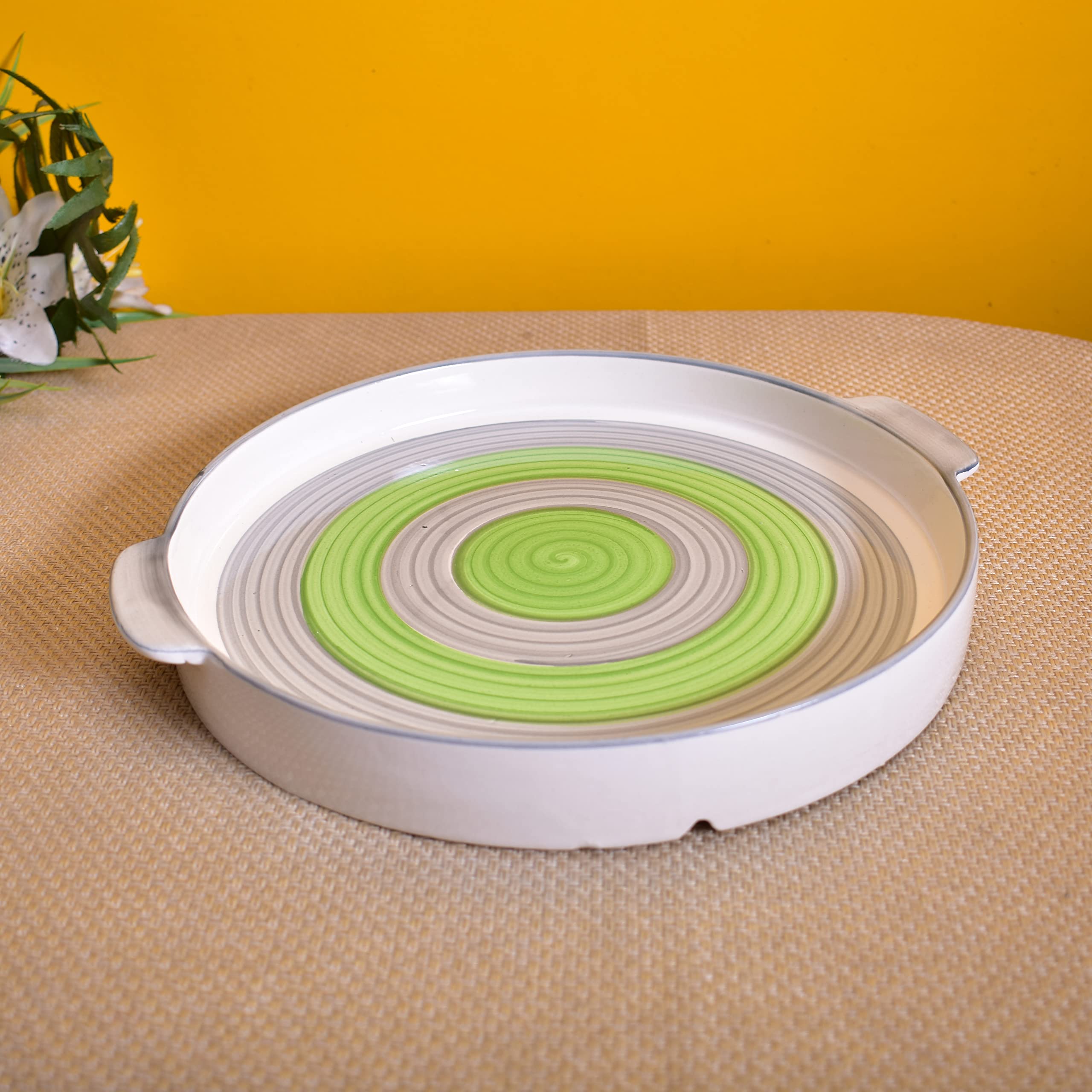 Kunhar Ceramic Snacks Serving Tray, Pizza Plate - 1 Piece, Grey Green, 10 Inch