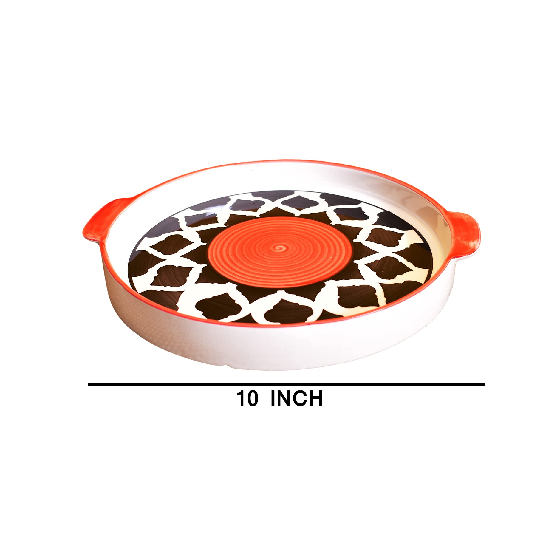 Kunhar Ceramic Snacks Serving Tray, Pizza Plate - 1 Piece, Red Chidi, 10 Inch