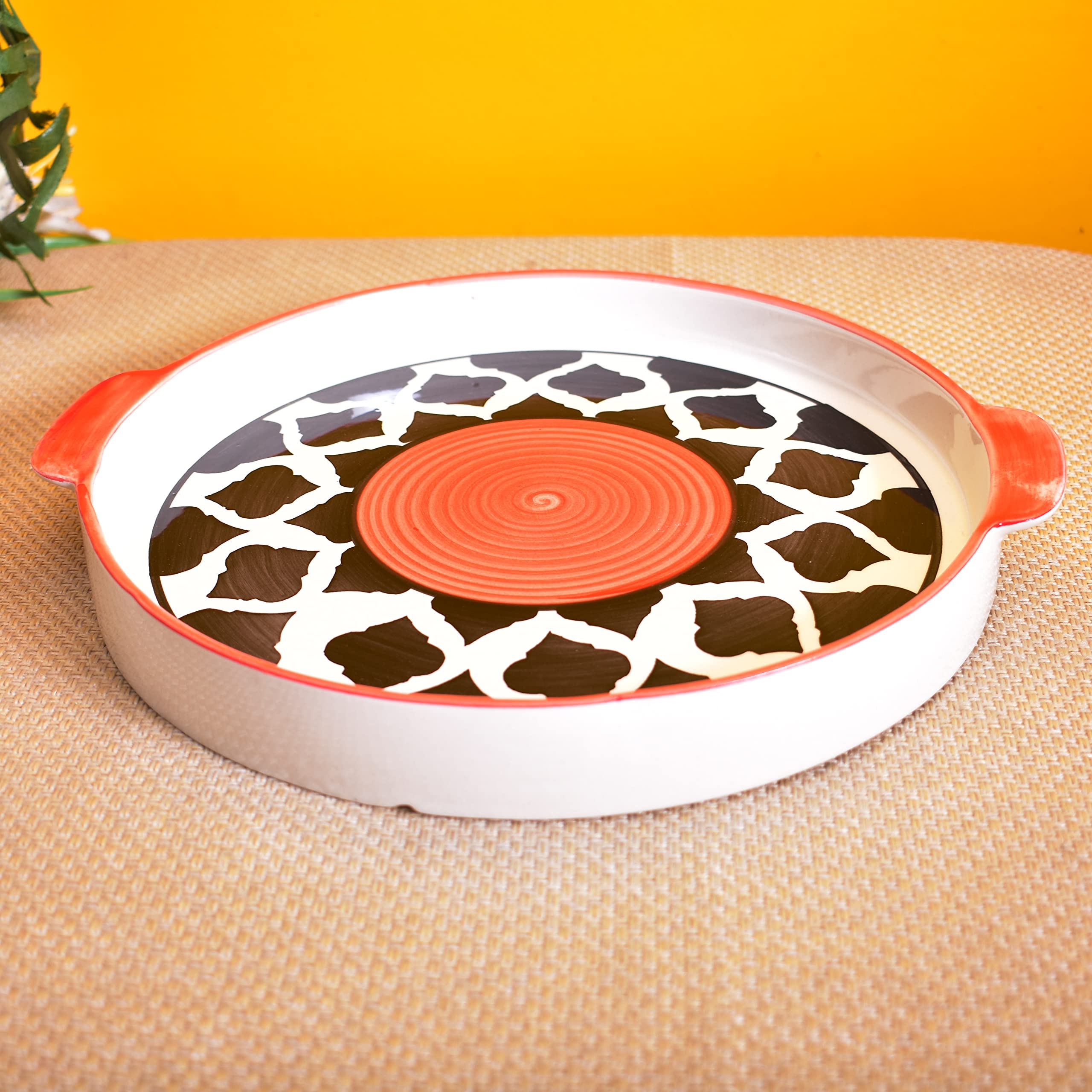 Kunhar Ceramic Snacks Serving Tray, Pizza Plate - 1 Piece, Red Chidi, 10 Inch